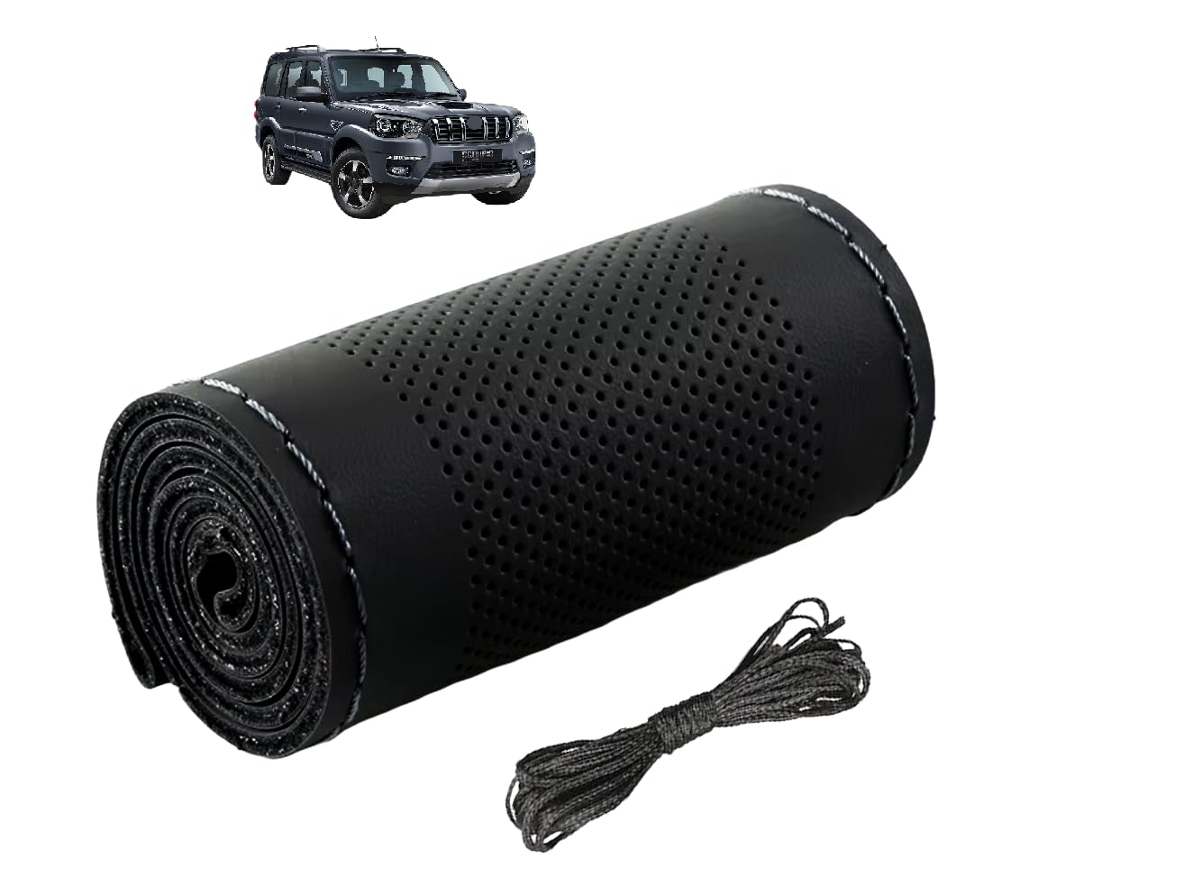 Auto Hub PU Leatherite Car Steering Cover Compatible with Mahindra Scorpio Classic, Black Color with Sewing Needle and Thread, Pack of 1-image-15