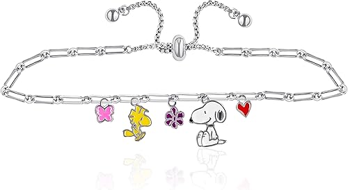 Miniatura 5 de Pulsera de abalorios ajustable para mujer Peanuts - Pulsera de abalorios de esmalte bañado en plata con Snoopy - Licencia oficial