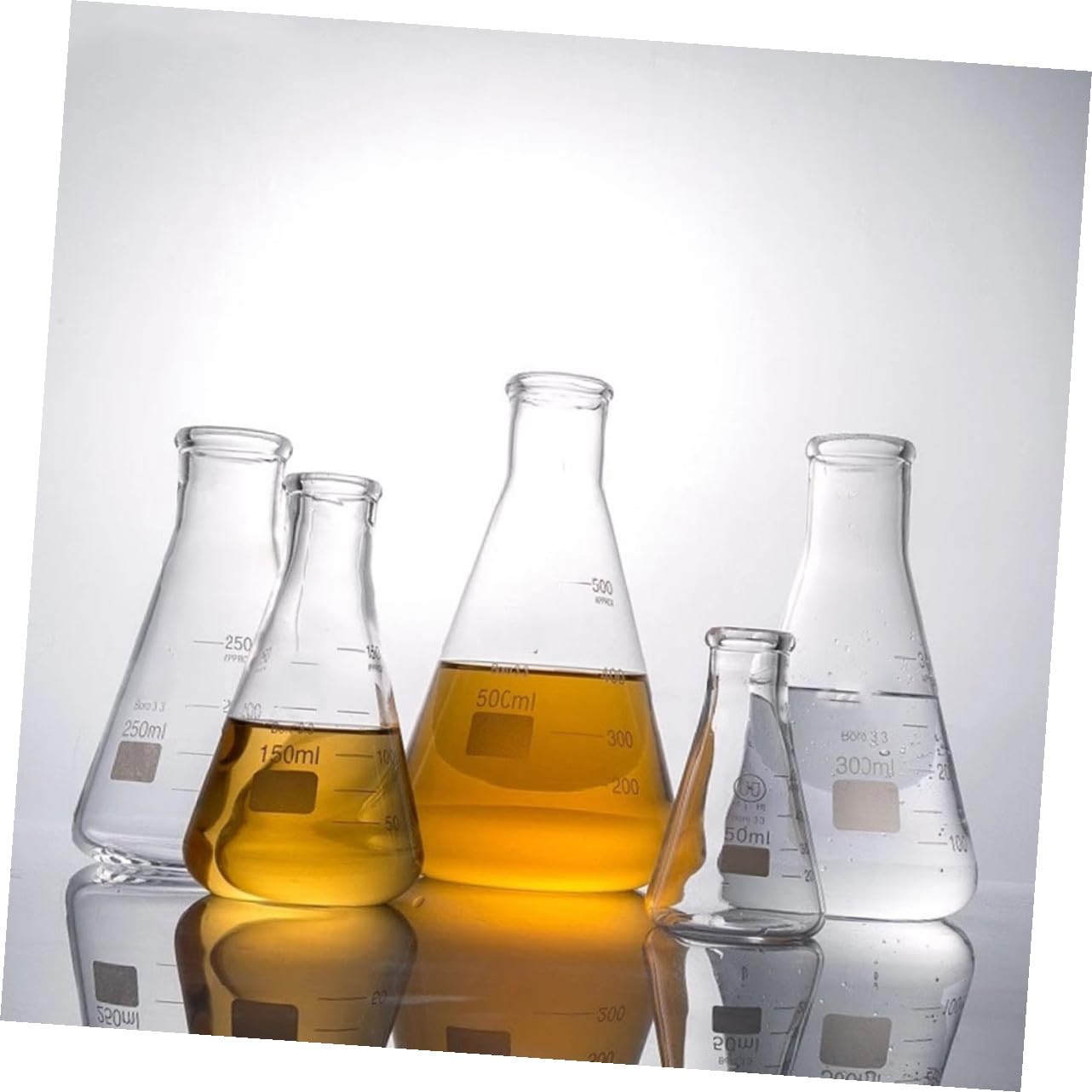 Anneome Juego de 3 Matraces Cónicos de Vidrio Borosilicato Alto | 100 Ml, 250ml y 500ml, Graduaciones Estándar, Fondo Plano para Laboratorio E Investigación