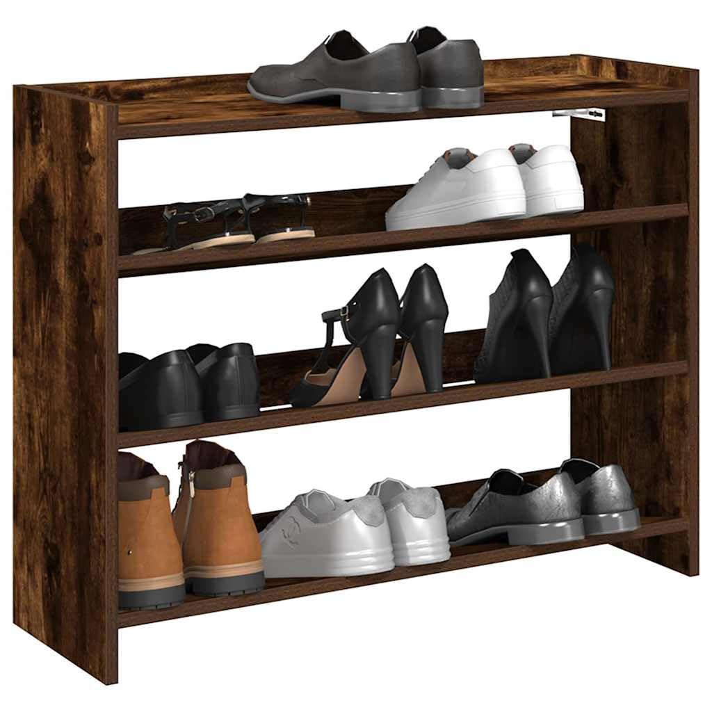 Schuhregal Räuchereiche Holzwerkstoff 80x25x62 cm schmal platzsparend mit Mehreren Fächern für Flur Diele Eingangsbereich praktische Aufbewahrung und Ordnung