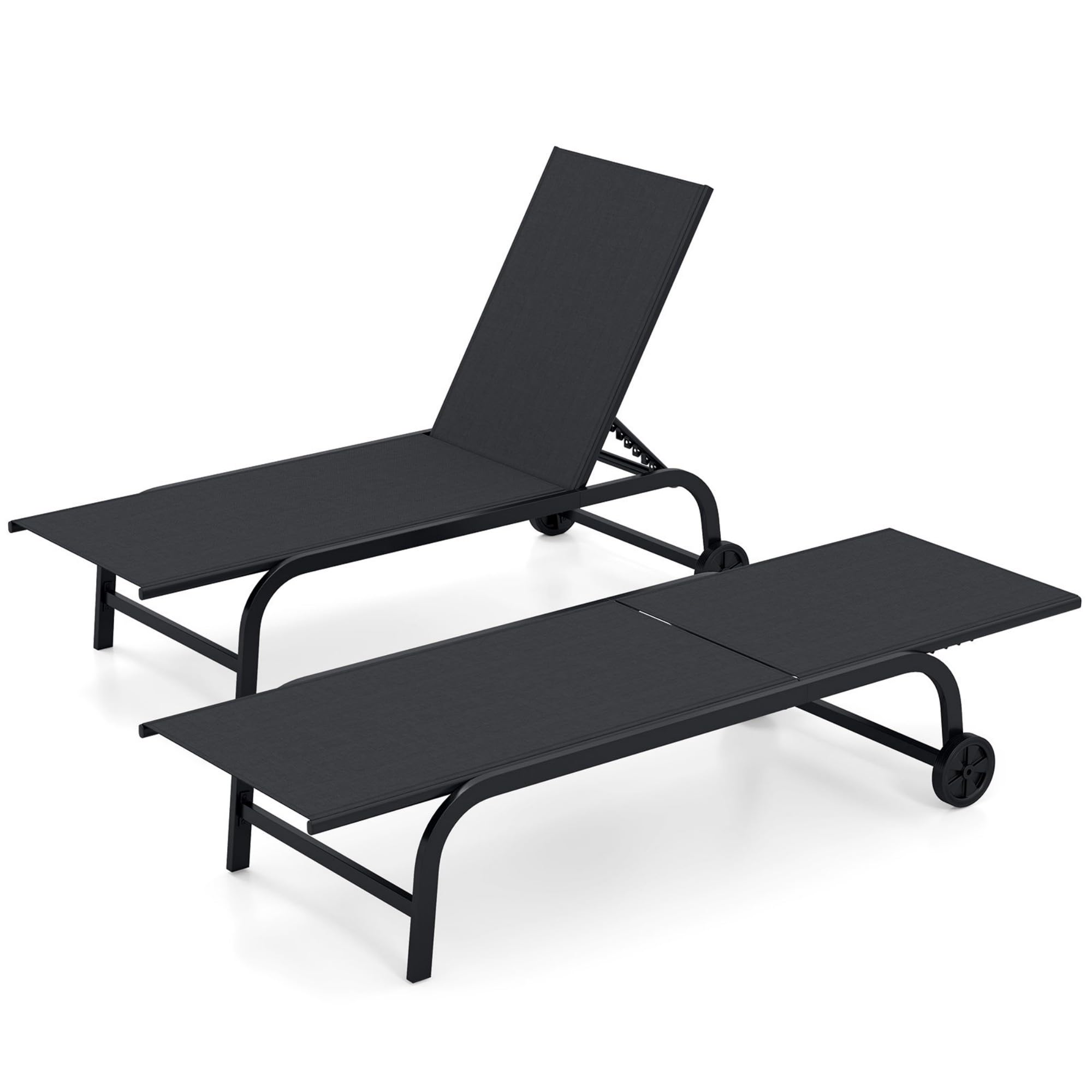 Giantex Tumbona de Jardín con Ruedas y Respaldo Ajustable, Carga 150 kg (Negro,2)