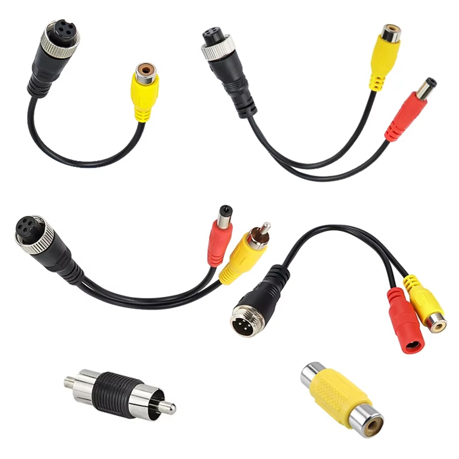 Cámara Trasera Camara Adaptador Convertidor De Enchufe Cable Múltiple 4 Pines (Macho/Hembra A AV/Hembra CC) para Monitor Trasero Coche(G)