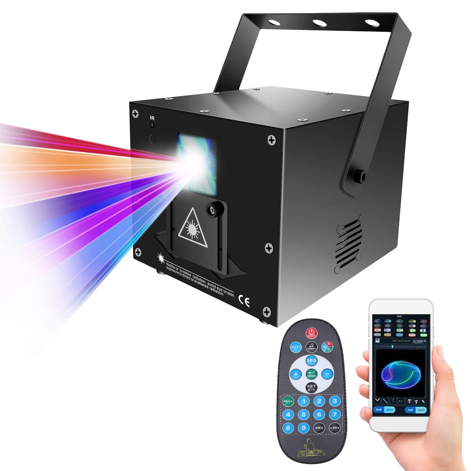 Eacam Luz de Escenario de Animación 3D, Iluminación RGB para DJ para Clubes, Fiestas, Bodas, KTV, Luces Discoteca DMX512 Activadas por Sonido con (Aplicación enchufe europeo 3W)