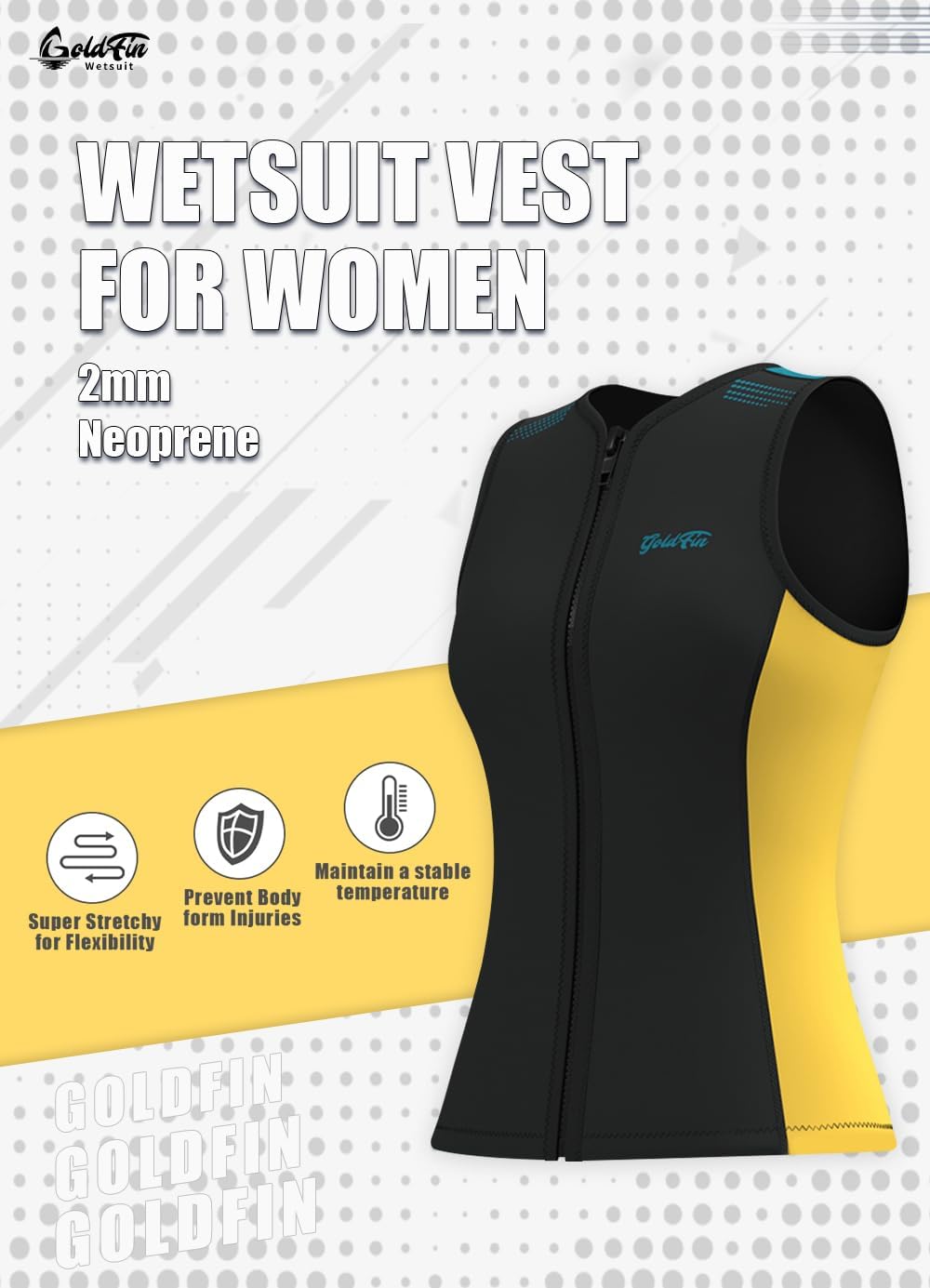 GoldFin Wetsuit Top for Women, Wet Suit Vest 2mm Neoprene Sleeveless Front Zip Jackets for Water Sports Swimming Diving Surfing Snorkeling - Image 2