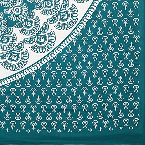 Image of RajasthaniKart Pure Cotton 144 TC Printed Double /Queen Bed Elastic Fitted Bedsheet with 2 Pillow Covers - All Around Elastic | 60 inchx78 inch, Fits Up to 8 inch Mattress | Jaipuri Print, 5248