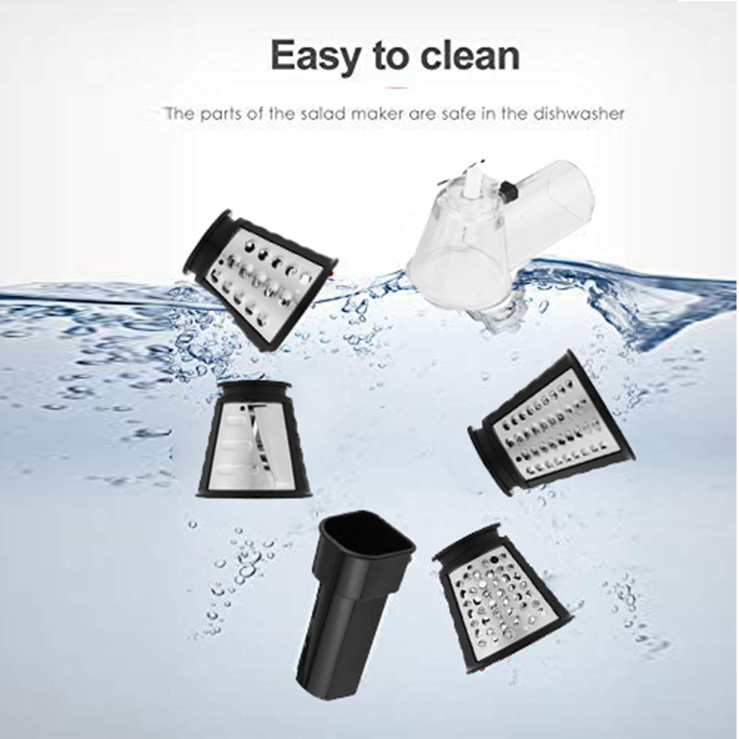COOCHEER Rallador Electrico, Cortador de Verduras y Fruta Eléctrico 150W con 5 Accesorios y Tubo de Alimentación Grande,para Sus Verduras y Fruta, Sin BPA