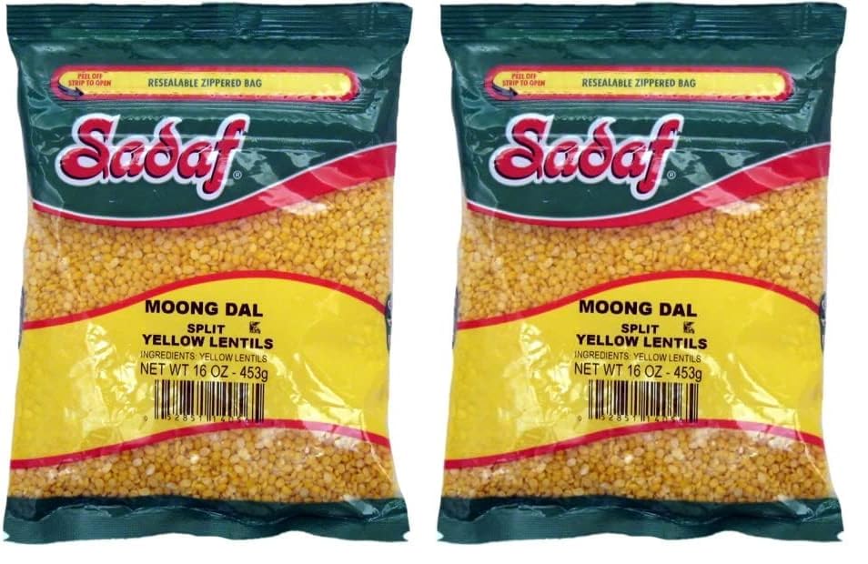 Sadaf Moong Dal Yellow Split Lentils 16 oz. - Dried Yellow Split Lentils - Mung Split Dry Beans - Natural, Vegan, Kosher (Pack of 2)