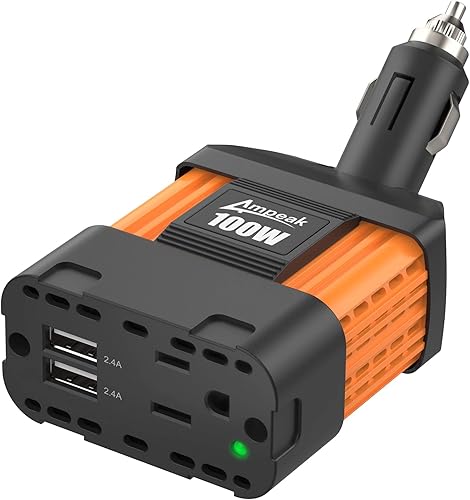 Miniatura 7 de Ampeak Inversor de corriente para automóvil de 150 W, CC de 12 V a 110 V, adaptador de salida de automóvil, 11 protecciones seguras, puertos USB de
