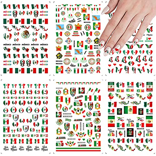 Mexico National Day Nail Art Stickers Sep.16th Nail Art Decals MEX Pride Day Nail Art Supplies I Love Mexico Flag Butterfly Heart Skull Lips Pattern Design 3D Nail Foil Viva Mexico Nail Decorations