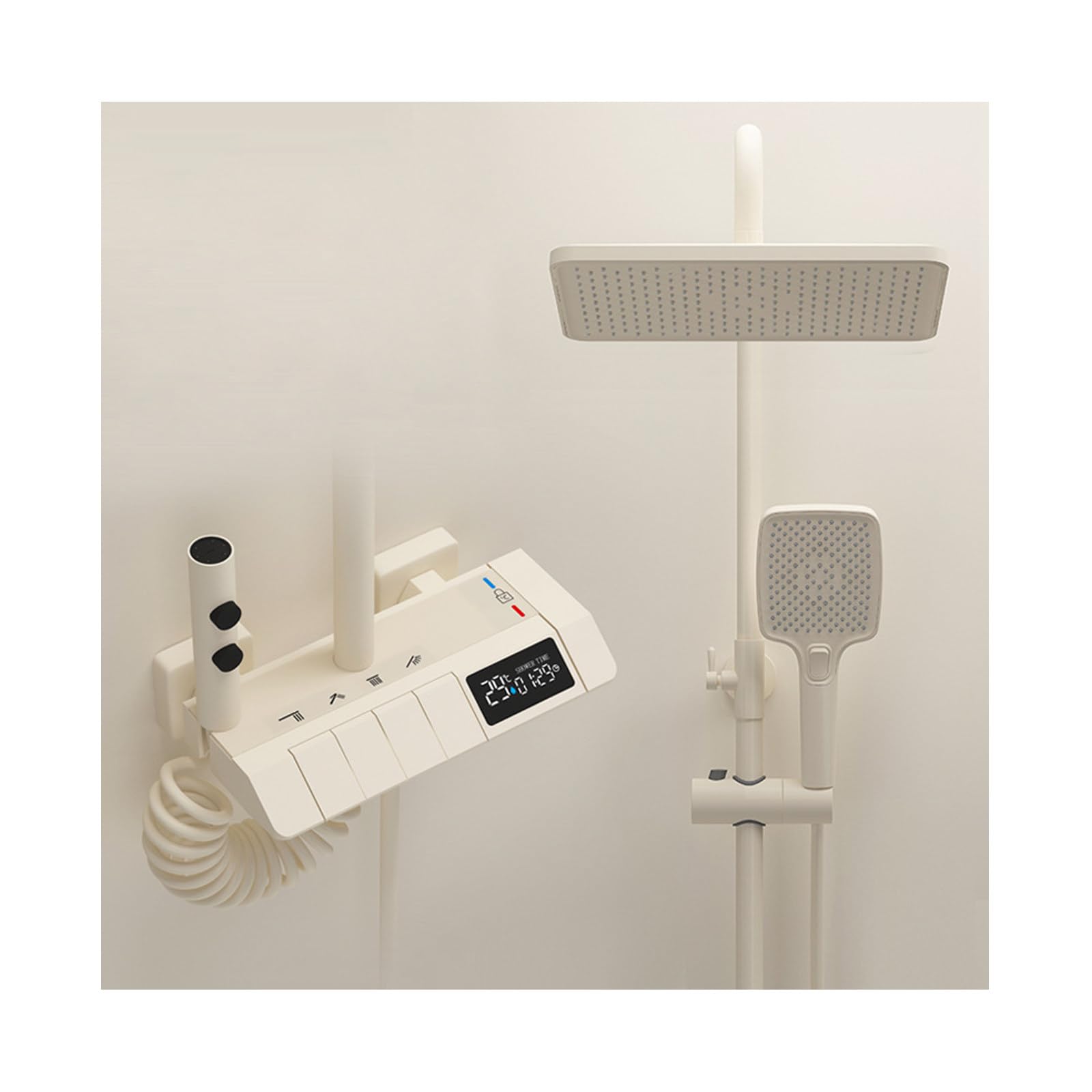 Set di rubinetti Doccia Completi, Doccia Crema con Display a Temperatura, soffioni con Combo Spray Portatile, Set di rubinetti per la Doccia da Bagno (Caldo e Freddo)