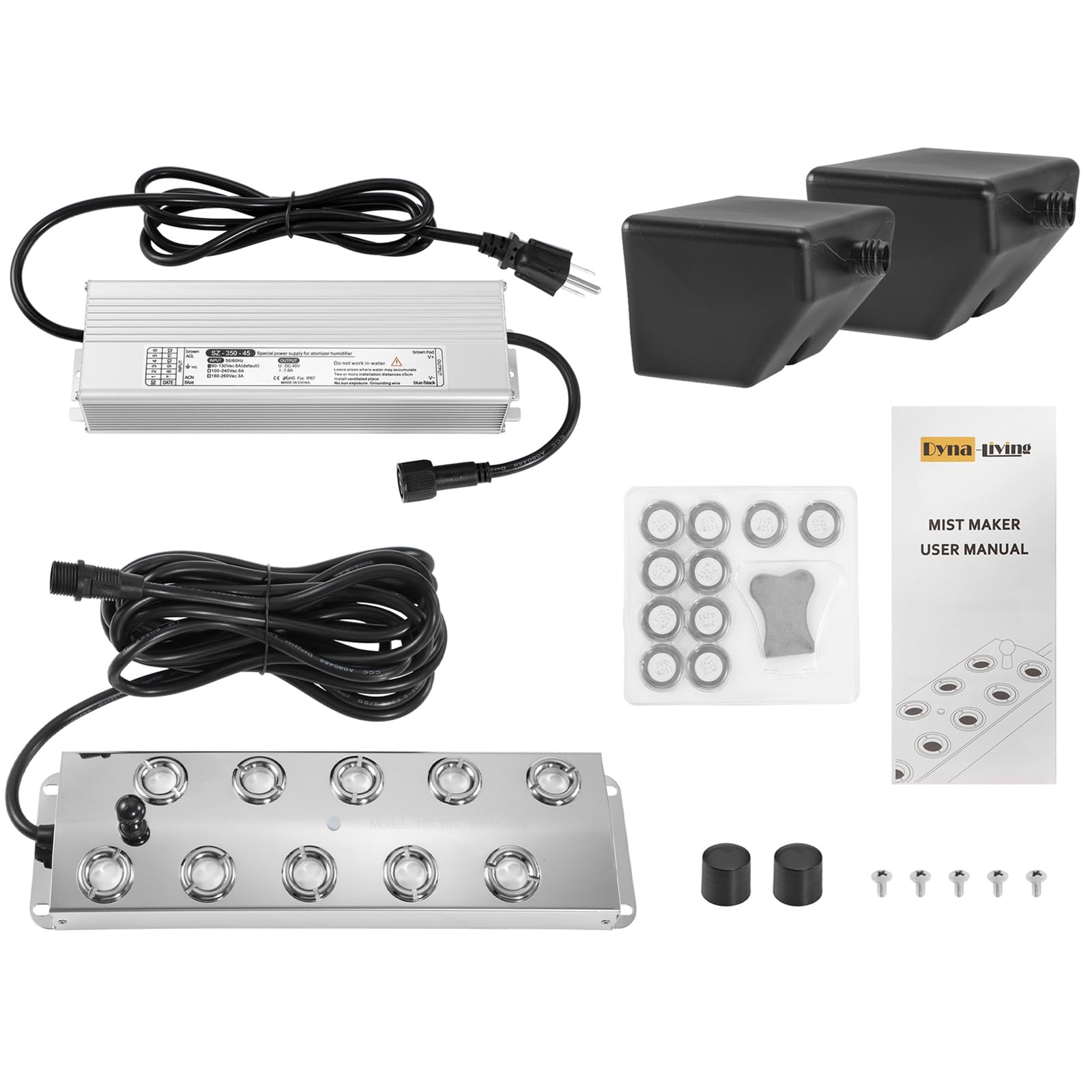Dyna-Living Mist Maker Ultrasonic Fogger 10 Head Mist Maker Fogger 7000ml/H Ultrasonic Mister Fogger Pond Mister 350W Atomizer Pond Fogger with Float, IP67 Waterproof Halloween Fog Mist Machine