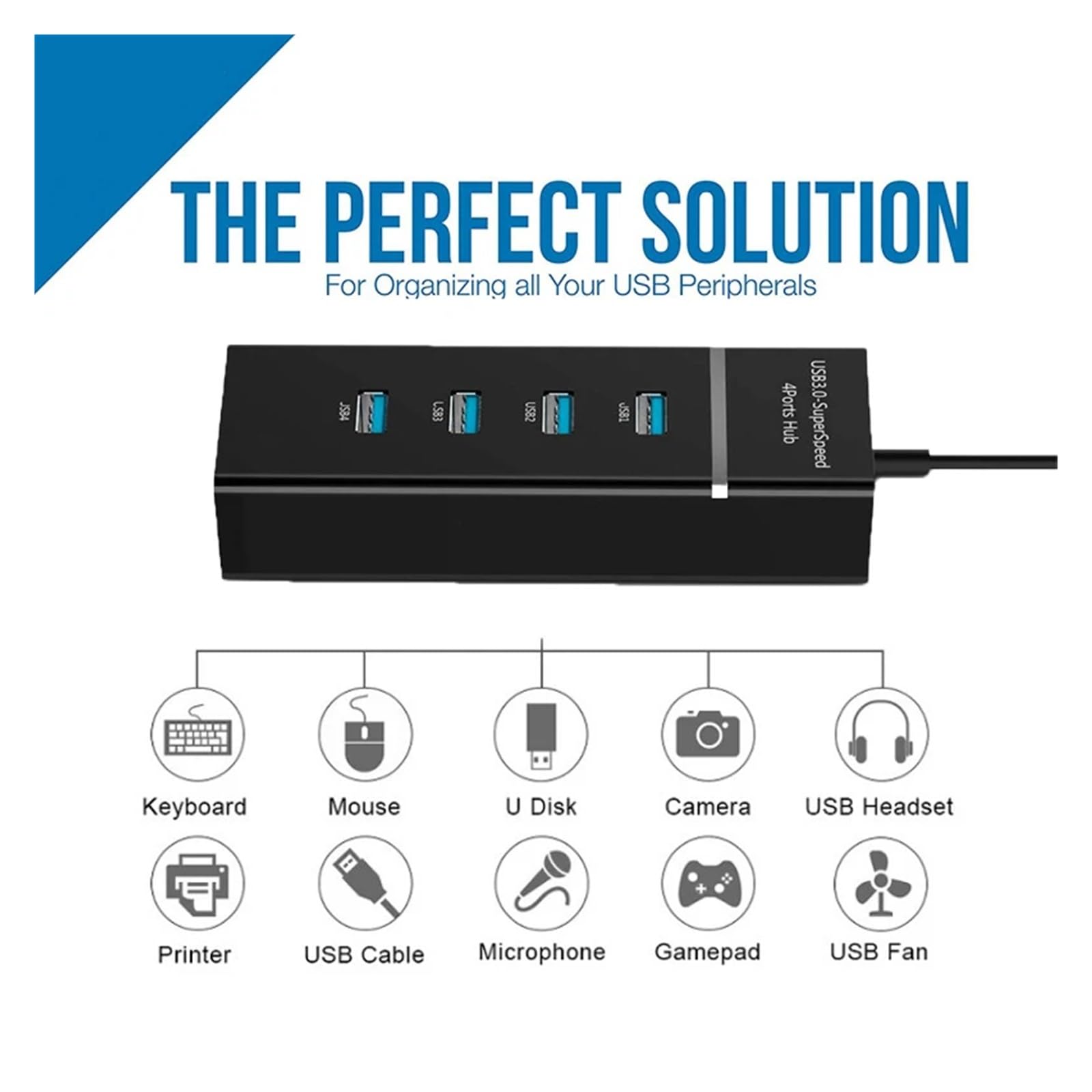 USB Multi 3.0 4 Port Do Komputera PC Akcesoria Laptopów Hub OTG Adapter Splitter MożLiwość Szybkiego łAdowania(Black HUB 3.0)
