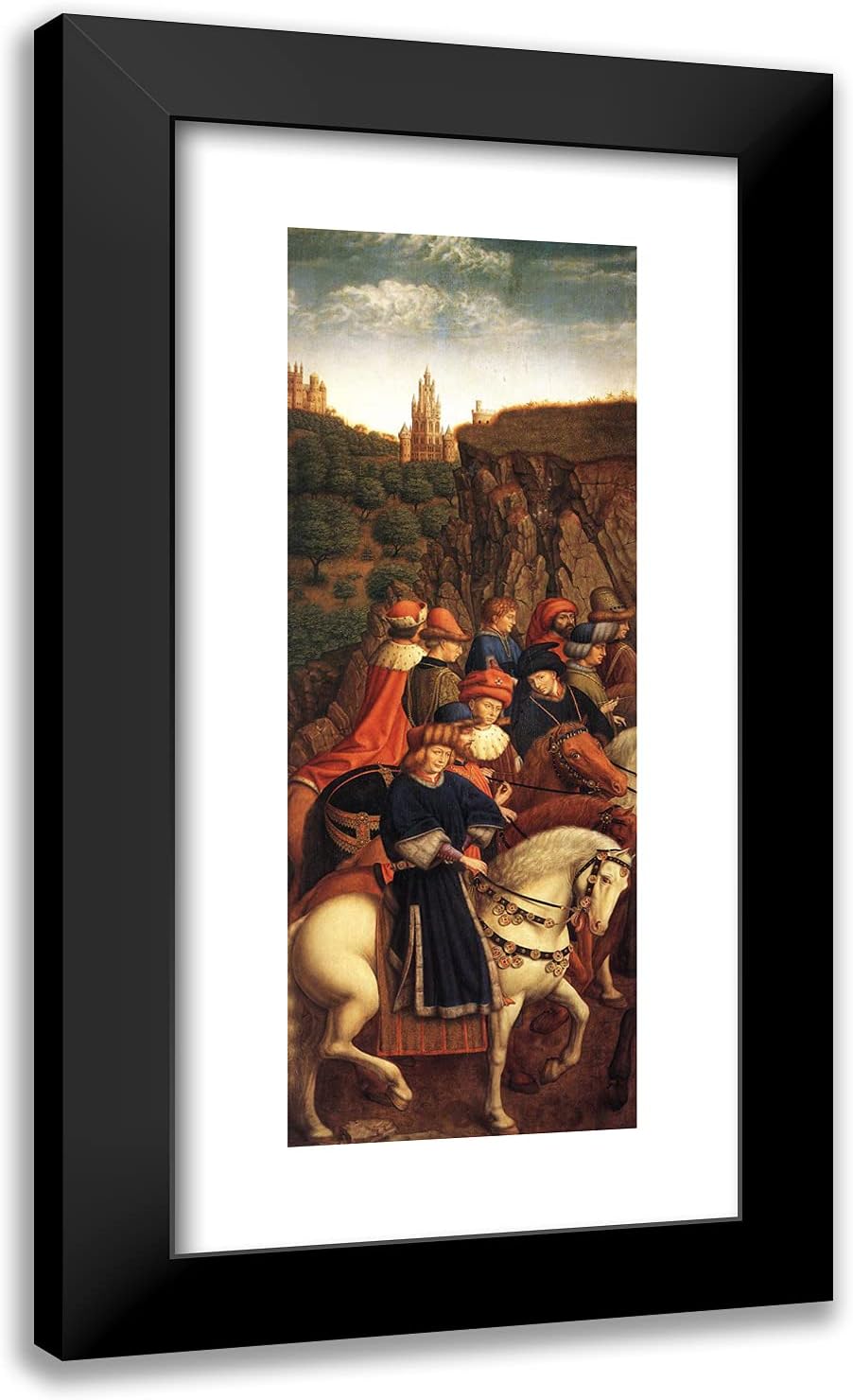 ArtDirect Van Eyck, Jan 14x24 Black Ornate Framed Art Print with Double Matting Titled: The Ghent Altarpiece the Just Judges
