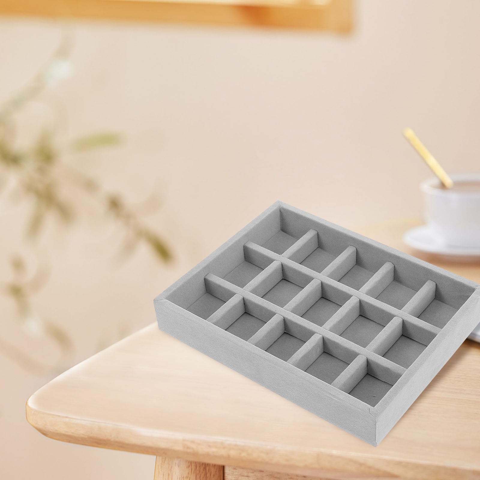 Bandeja para Anillos para Joyería de 15 Compartimentos, Flocada, 4 Piezas | Organizadores de Joyas para Anillos, Diseño de Rejilla para Anillos y Collares, Uso en Hogar y Joyería