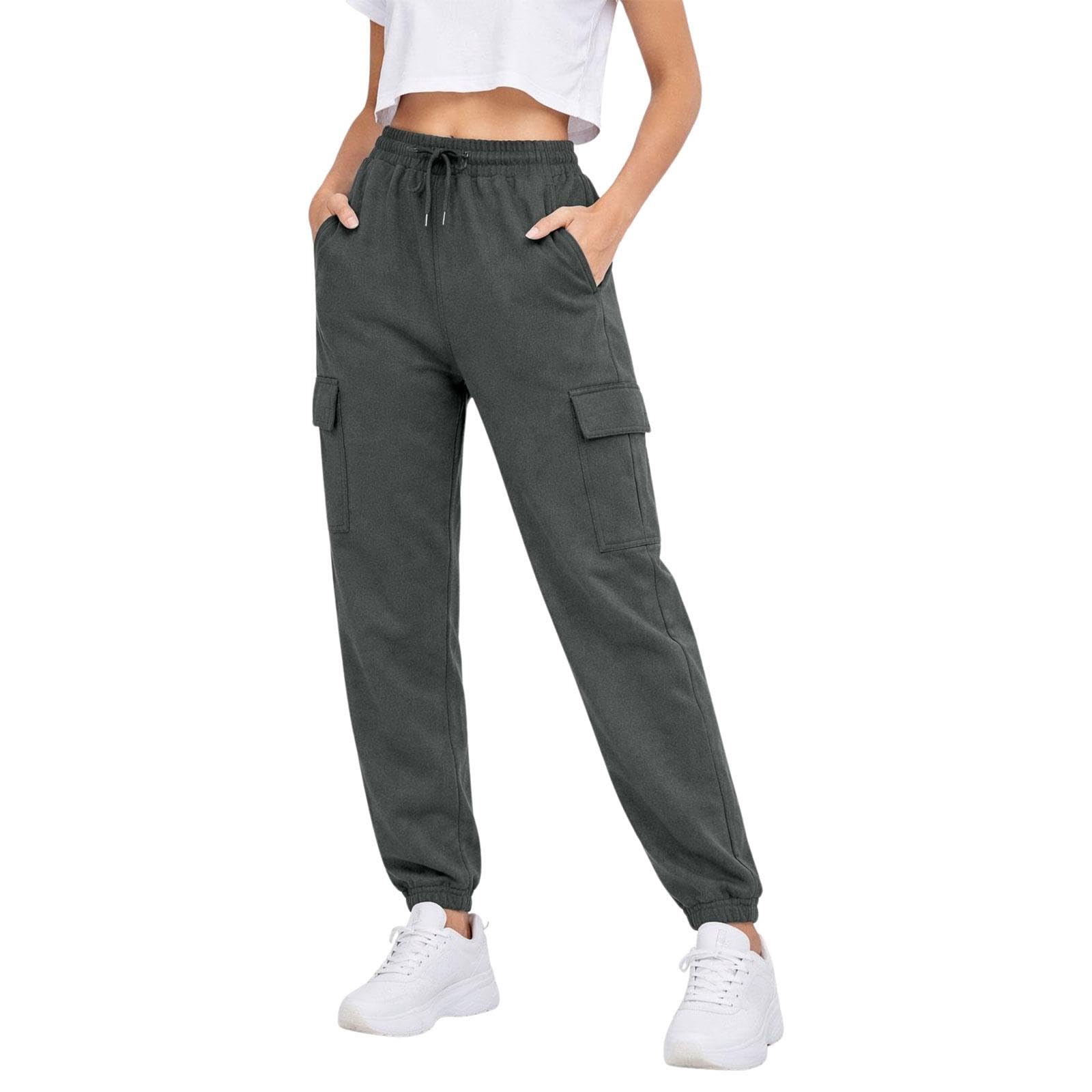 True Face Women's Charcoal Trousers Fleece Joggers Cargo Combat Bottoms Casual Elasticated Sweatpants With Pockets M