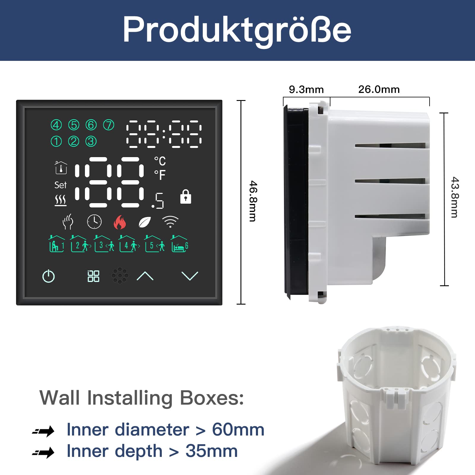 BSEED Smart Home, termostat pokojowy WiFi, programowalne sterowanie temperaturą, do ogrzewania podłogowego, kompatybilny z Alexa Google Home Tuya, bez baterii, czarny
