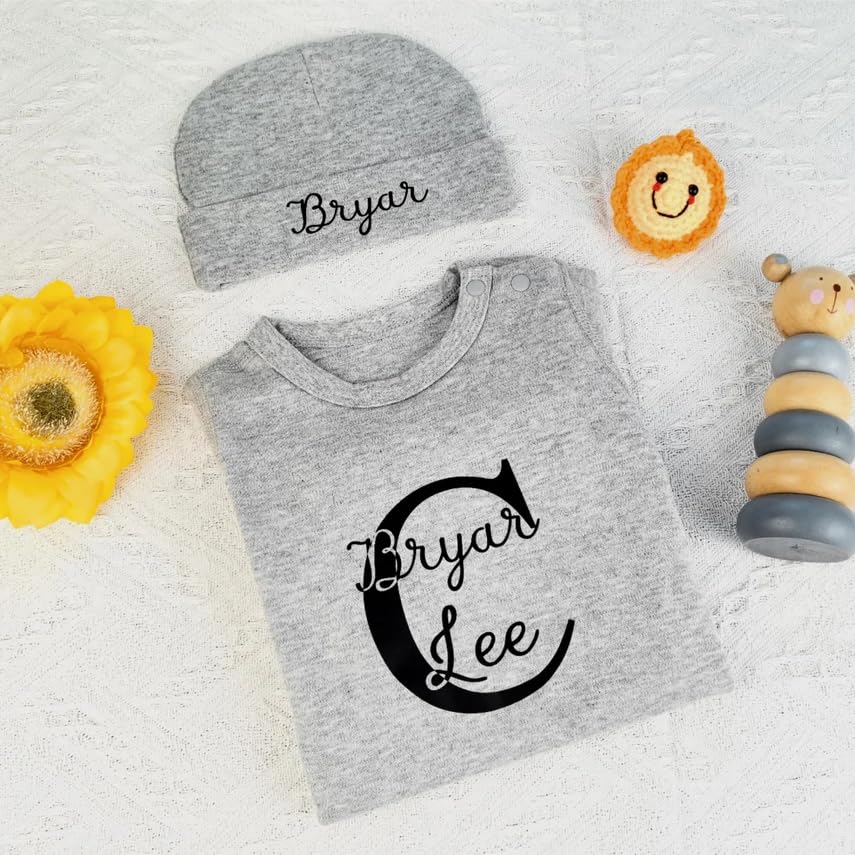 Personalized Baby Sleep Suit with Hat Custom Newborn Baby Coming Home Outfit with Monogrammed Sleeper Baby Girl Newborn Essentials for Girl and Boy Baby Shower Gift (A)
