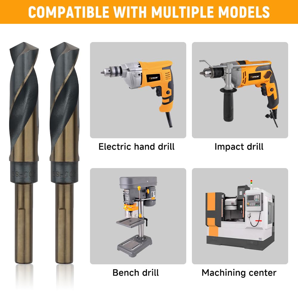 Hoteche Set di punte per trapano HSS da 1/2" – Set di punte in metallo di alta qualità con diametro di 14 – 25,5 mm – Ideale per acciaio inossidabile, acciaio cromato e tubi quadrati, confezione in