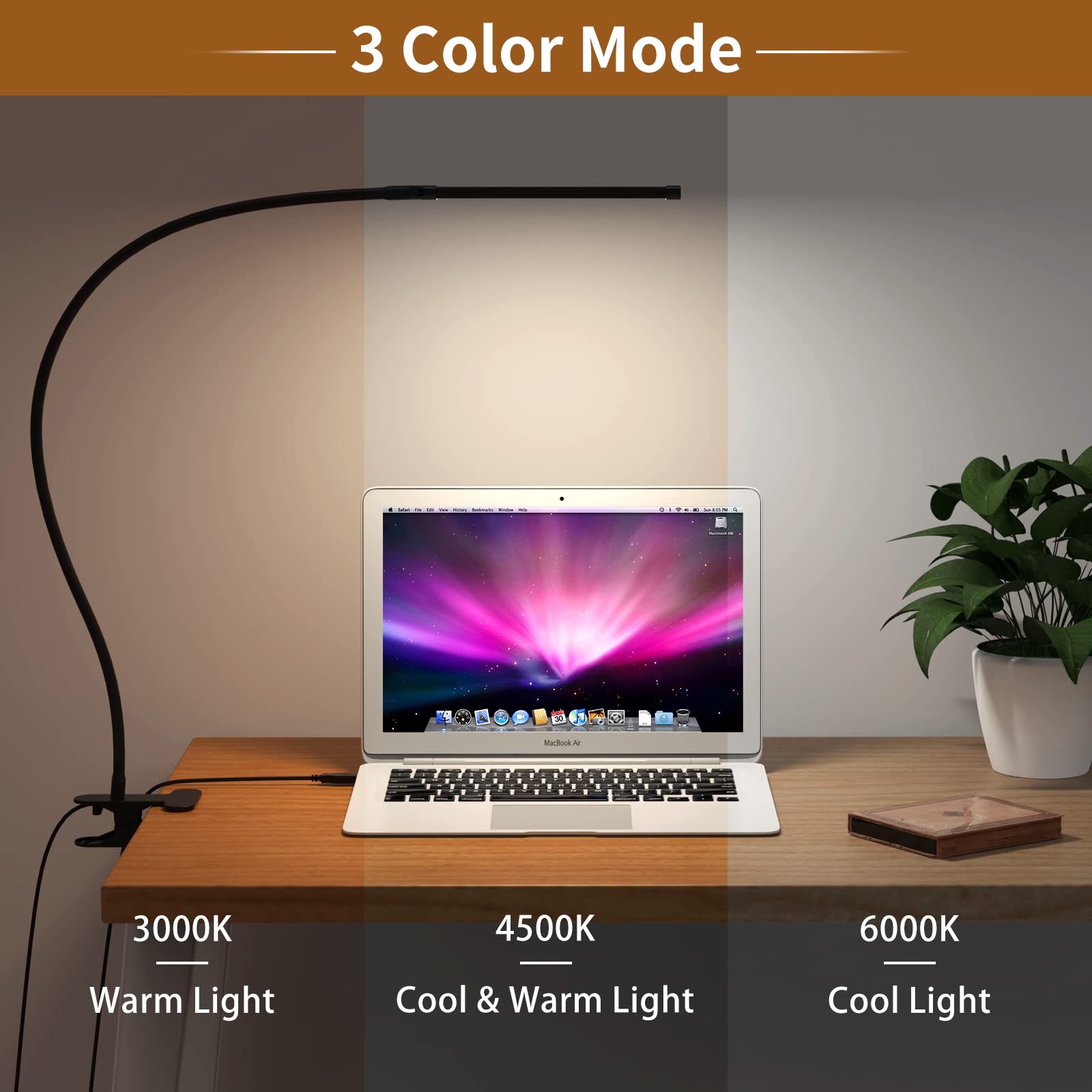 Mojimdo 77 LED Desk Lamp with Clamp, [3 Color & 10 Brightness] Dimmable Reading Lamp with 27.6'' Flexible Gooseneck, Eye-Caring Clip on Light for Reading Study Workbench Drafting - Adapter Included