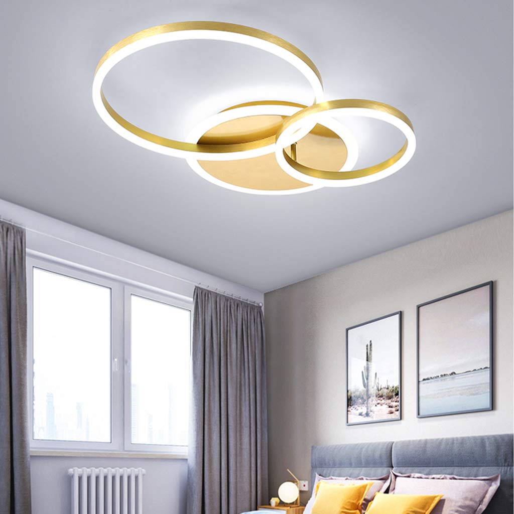 LED Plafoniera Lampada Soggiorno Luci Metallo Dimmerabile Con Telecomando Lampada Soffitto Anello Lampada Sospensione Acrilico Camera Letto Sala Studio Camera Dei Bambini Lampadario,D'oro,3 Ringe