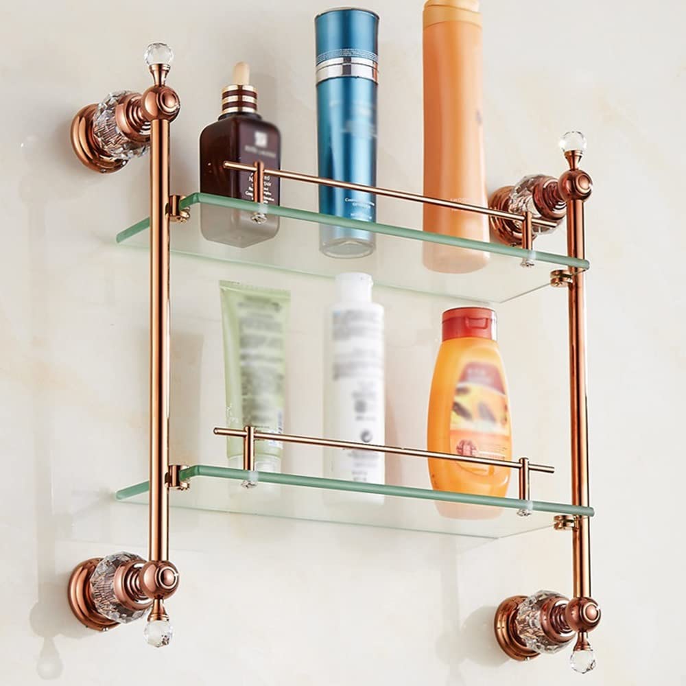 Shower Caddy Antique Crystal Glass Shelf Bathroom Luxury Bronze Double Layer Bathroom Shelves Bathroom Accessories Bathroom Organizer Color