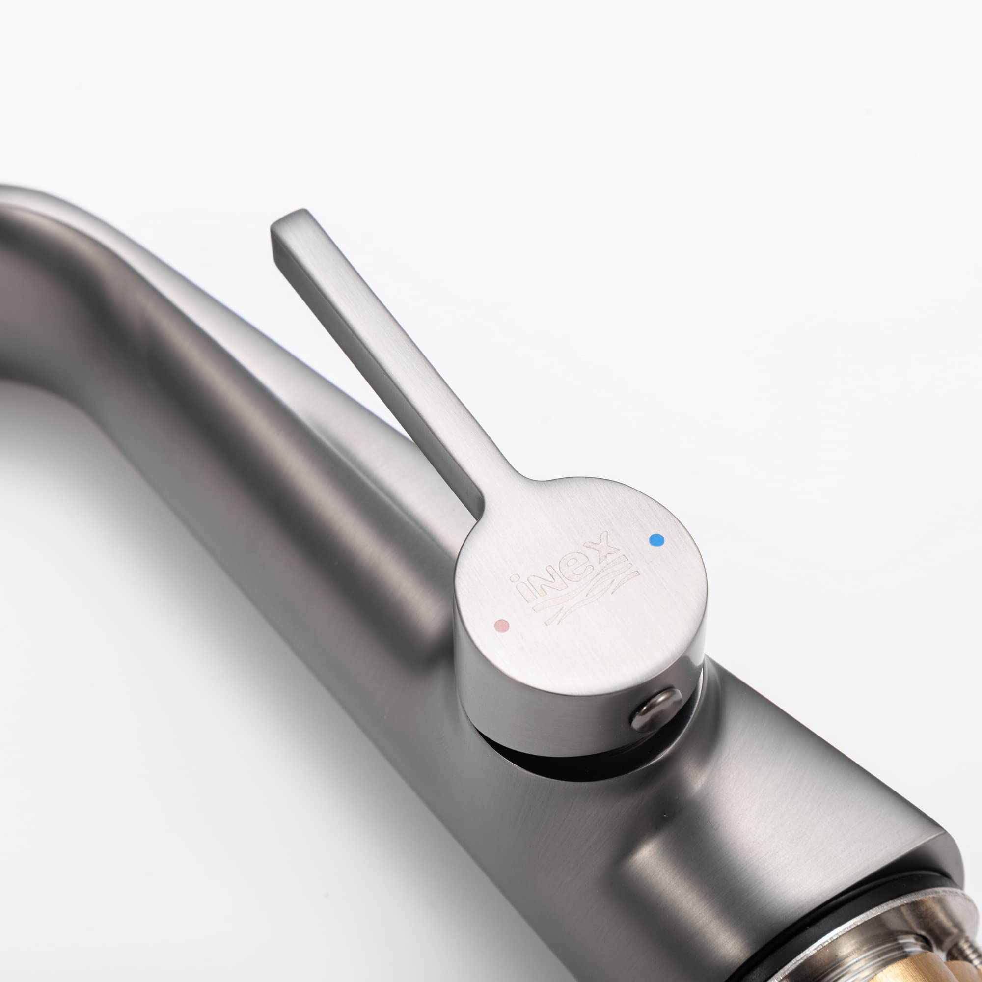 INEX EUROPA Grifo Lavabo Negro Gris Titanio Alta Presión - Grifo Baño Monomando Ahorro de Agua Alta Presion Graduable - Grifo Lavabo Moderno Fácil Instalación - Grifo Graduable con Garantía 10 Años