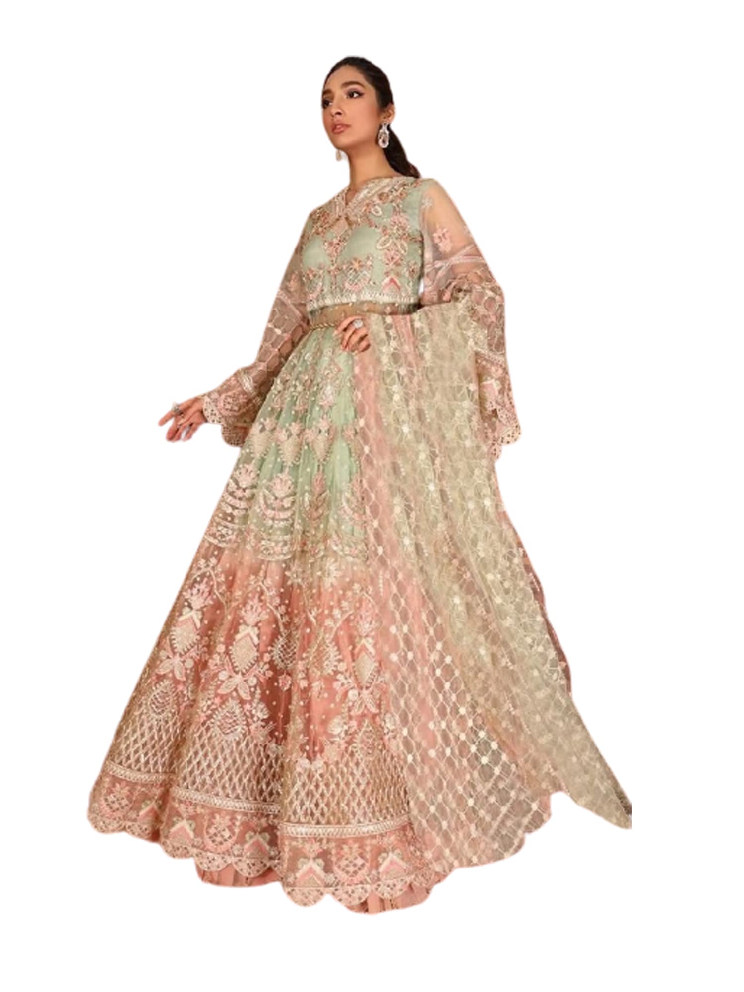 Net designer Heavy Thread & sequin Embellished Anarkali pakistani Wedding Party Gown Dress 1881
