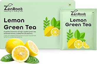 Zenroot Lemon Green Tea | Supports Refreshing Energy & Daily Detox (Weekly Pack) | Infused with Lemon Peel & Green Tea | 100% Natural | 20 Pyramid Tea Bags