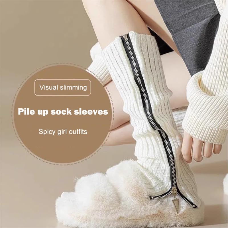 Image of Leg warmers for women grunge cute long leg cover stockings ankle warmers women's Leg warmers pack butterfly zipper socks (white)