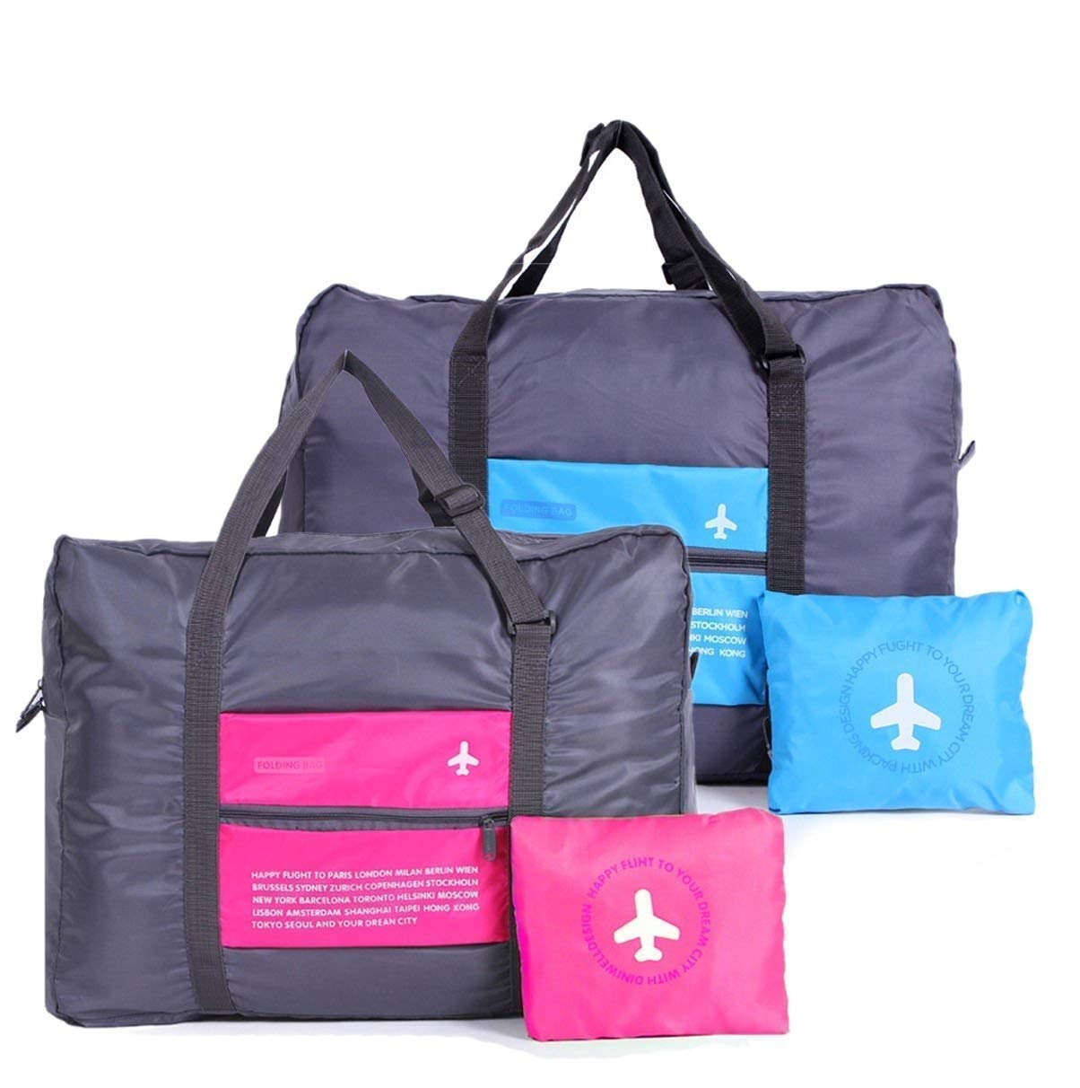ALESSO (PACK OF 2) Foldable Travel Duffel Waterproof Nylon Lightweight Carry-on Flight Packing Bags for Travelling,-image-21