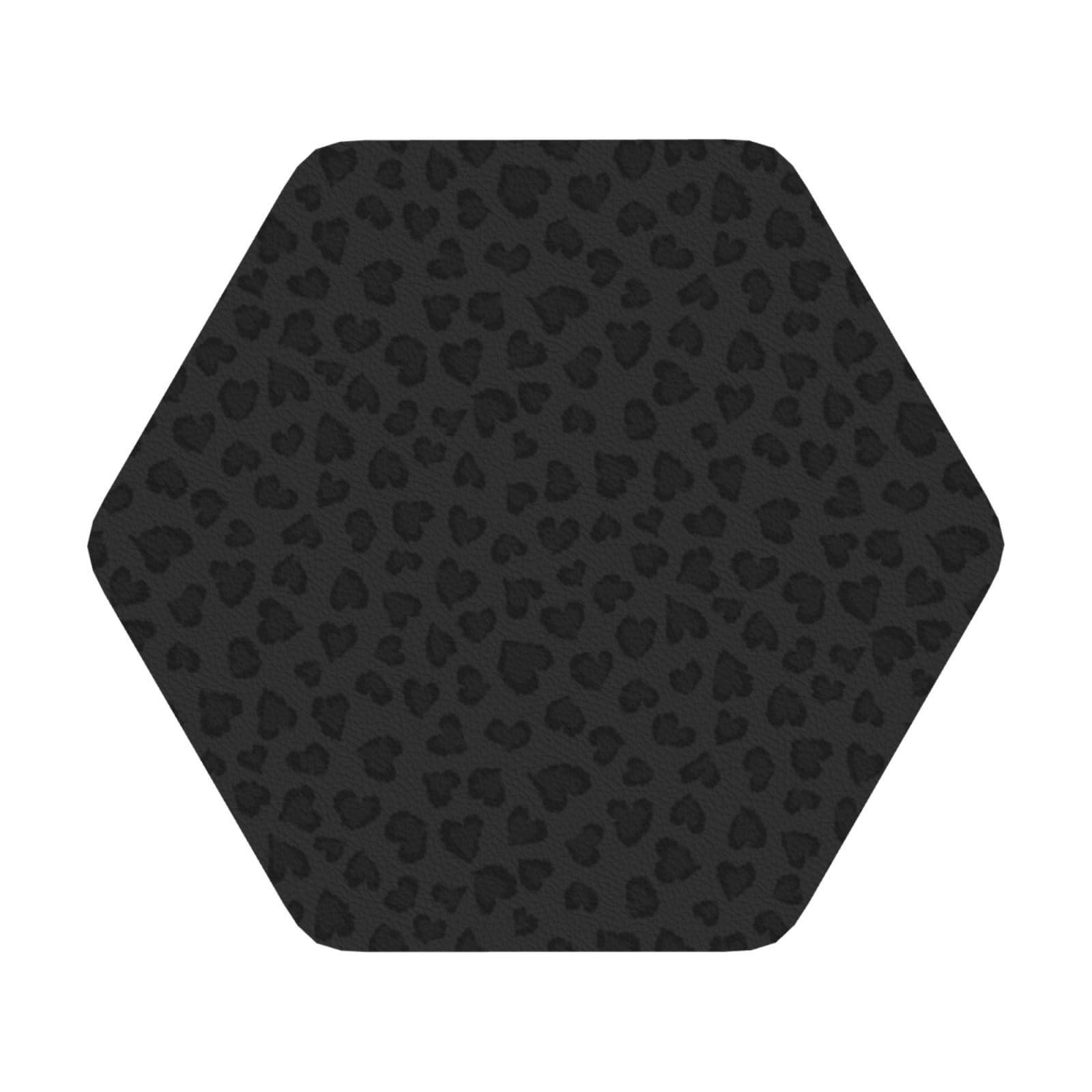Leopard Pattern PU Leather Coasters Set of 6 Hexagon Drink Coasters