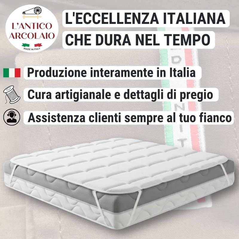 L’ANTICO ARCOLAIO - Topper Una Piazza e Mezza 120x190 con Imbottitura Generosa di 700gr/mq Prodotto in Italia, Tessuto Antiacaro e Resistente all’Usura, Utilizzabile da Subito Senza Attesa