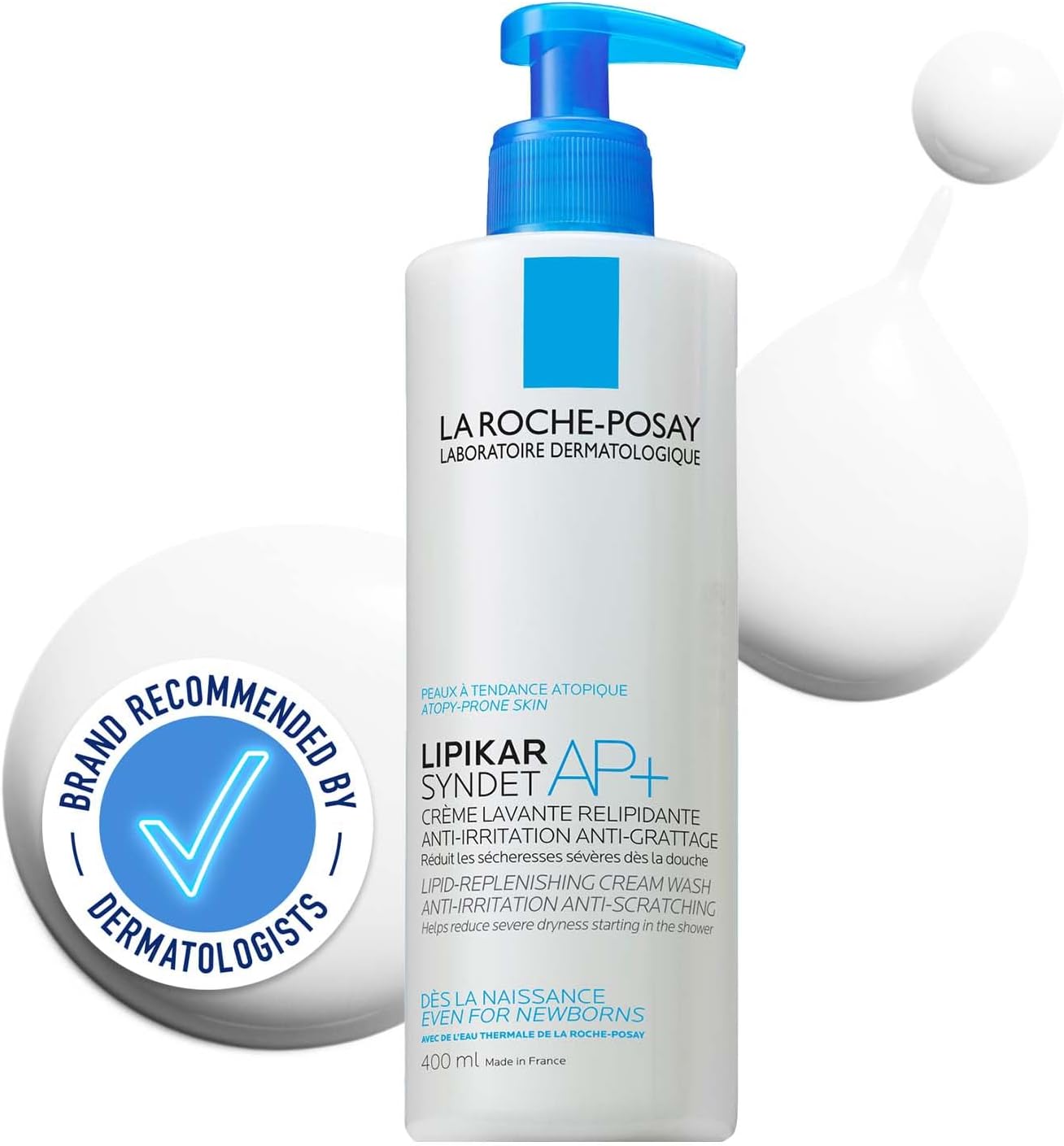 Lipikar Syndet AP+, Soothing Cream Wash, Niacinamide, Shea Butter, For Very Dry Sensitive Eczema Prone Skin, Face Body Cleanser, Fragrance Free, 400ml