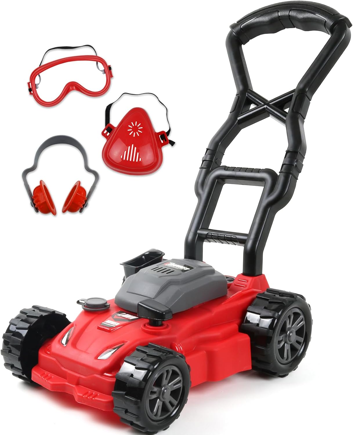 Kids Toy Lawn Mower Toddler Landscaping Gardening Tools and Equipment Includes Mask Safety Goggles and Earmuffs