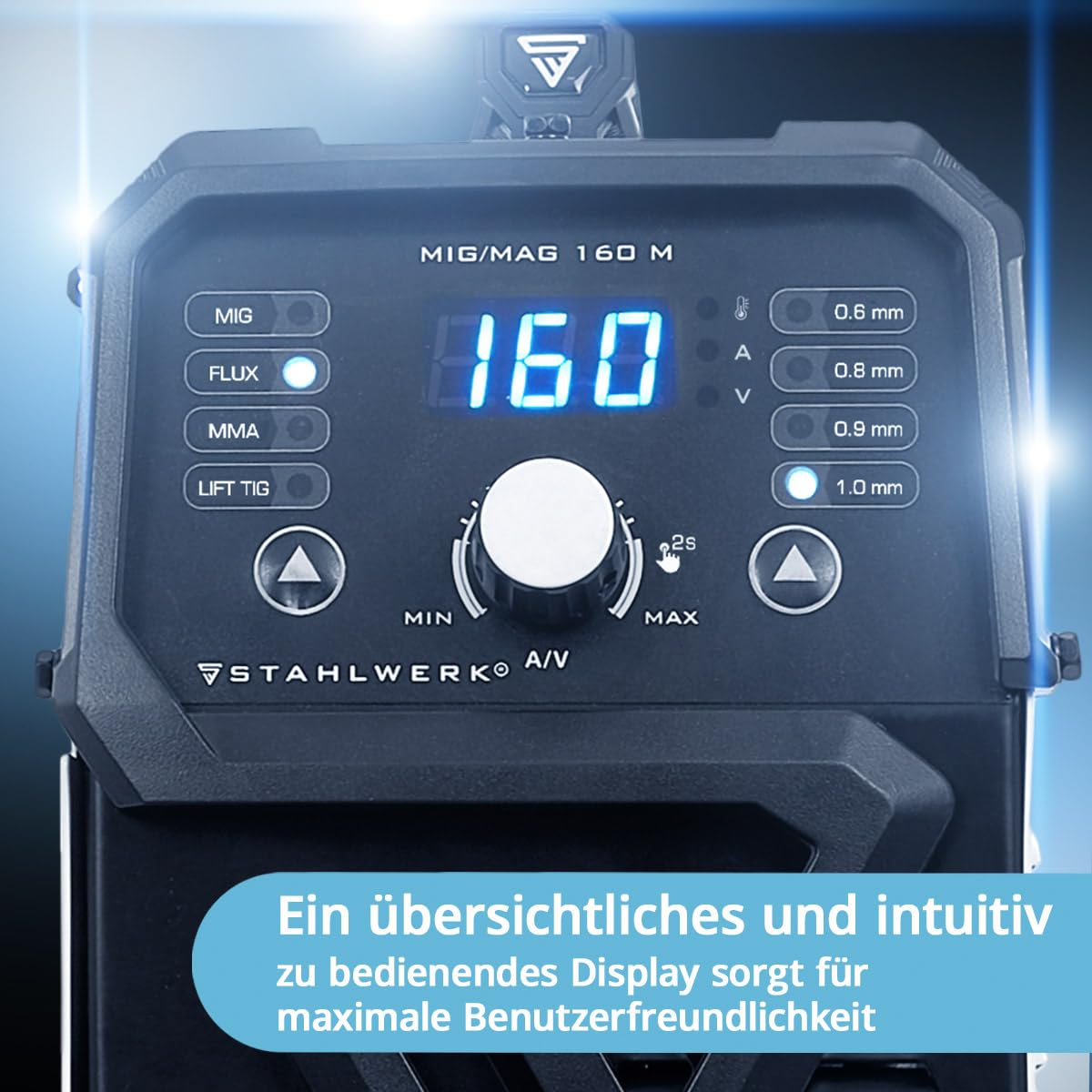 STAHLWERK Schutzgasschweißgerät MIG/MAG 160 M – Vollausstattung – kompakter 5-in-1-Kombi-Inverter mit 160 A für MIG/MAG, FLUX (Fülldrahtschweißen), MMA/E-Hand (ARC) & Lift-TIG (DC), 6,8 kg, Hotstart
