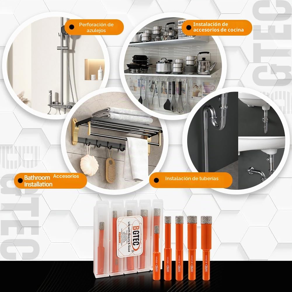 BGTEC Brocas de Diamante en Seco con Vástago Hexagonal para Baldosas de Porcelana, Cerámica, Mármol, Ladrillo, 5 piezas de Diámetro 6 mm