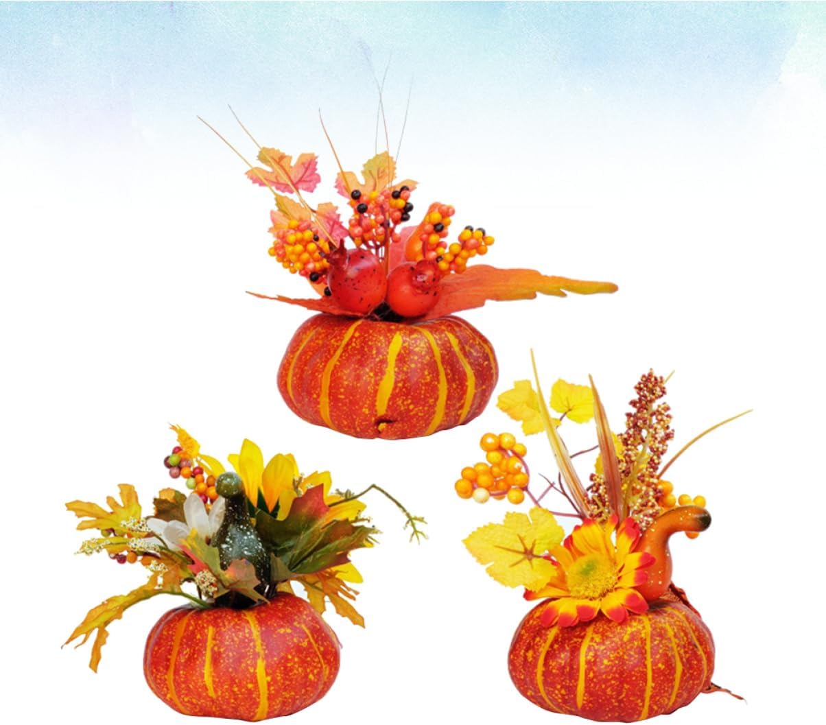 Ciieeo 3sets Halloween Decorative Props Artificial Pumpkins Maple Leaves for Autumn 3pcs*3