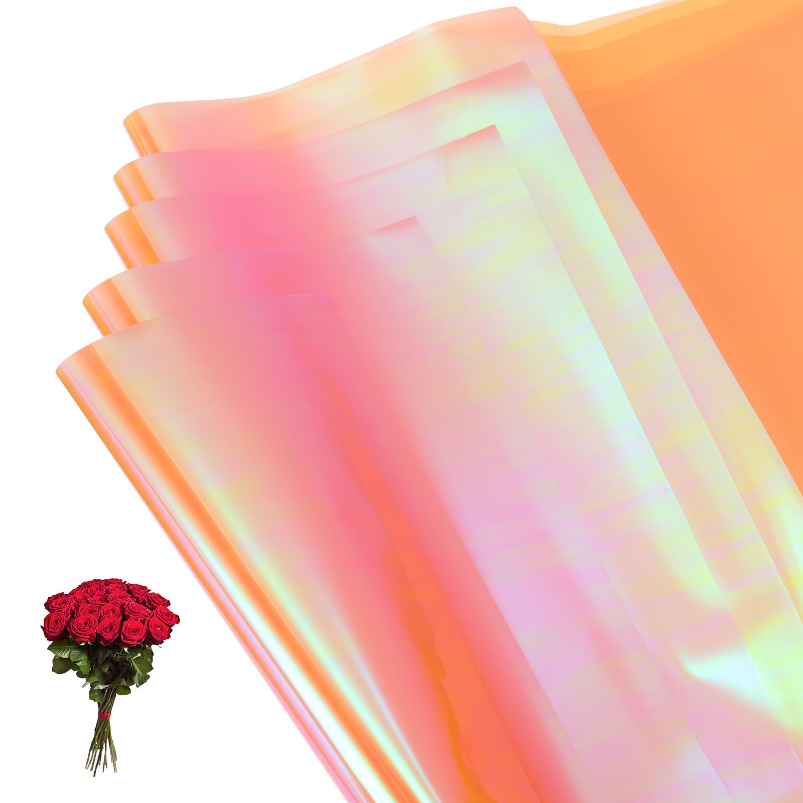 PATIKIL 22.8 x 22.8 Inch Flower Wrapping Paper, 10 Pcs Iridescent Double Sided Plastic Bouquet Packaging Waterproof Florist Supplies DIY Crafts Gift Packaging Gift Box Wedding, Champagne