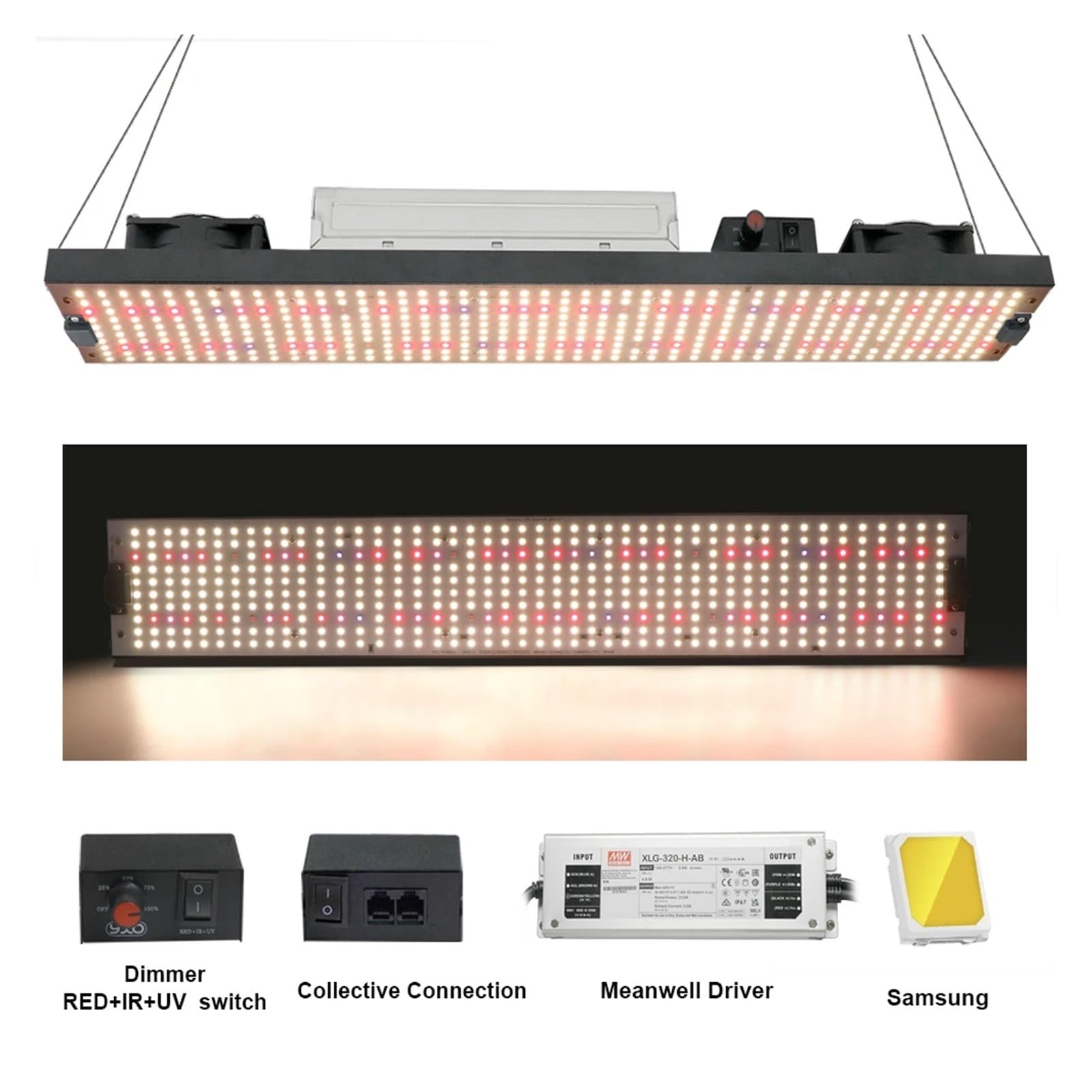 Lampe de Plante, 320w LED à spectre complet élèvent la lumière quantique LM301H panneau LED à intensité variable, Phytolamp uv/ir allumer/éteindre for la croissance des plantes d'intérieur(1000W)