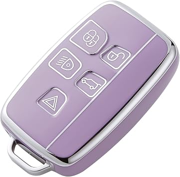 OFFCURVE Key Fob Cover for Land Rover, Full TPU Protective Car Key Case Holder for Land Rover Evoque Velar Sport Discovery Freelander2 LR4 Sport and Jaguar Key Cover Car Accessories, Purple