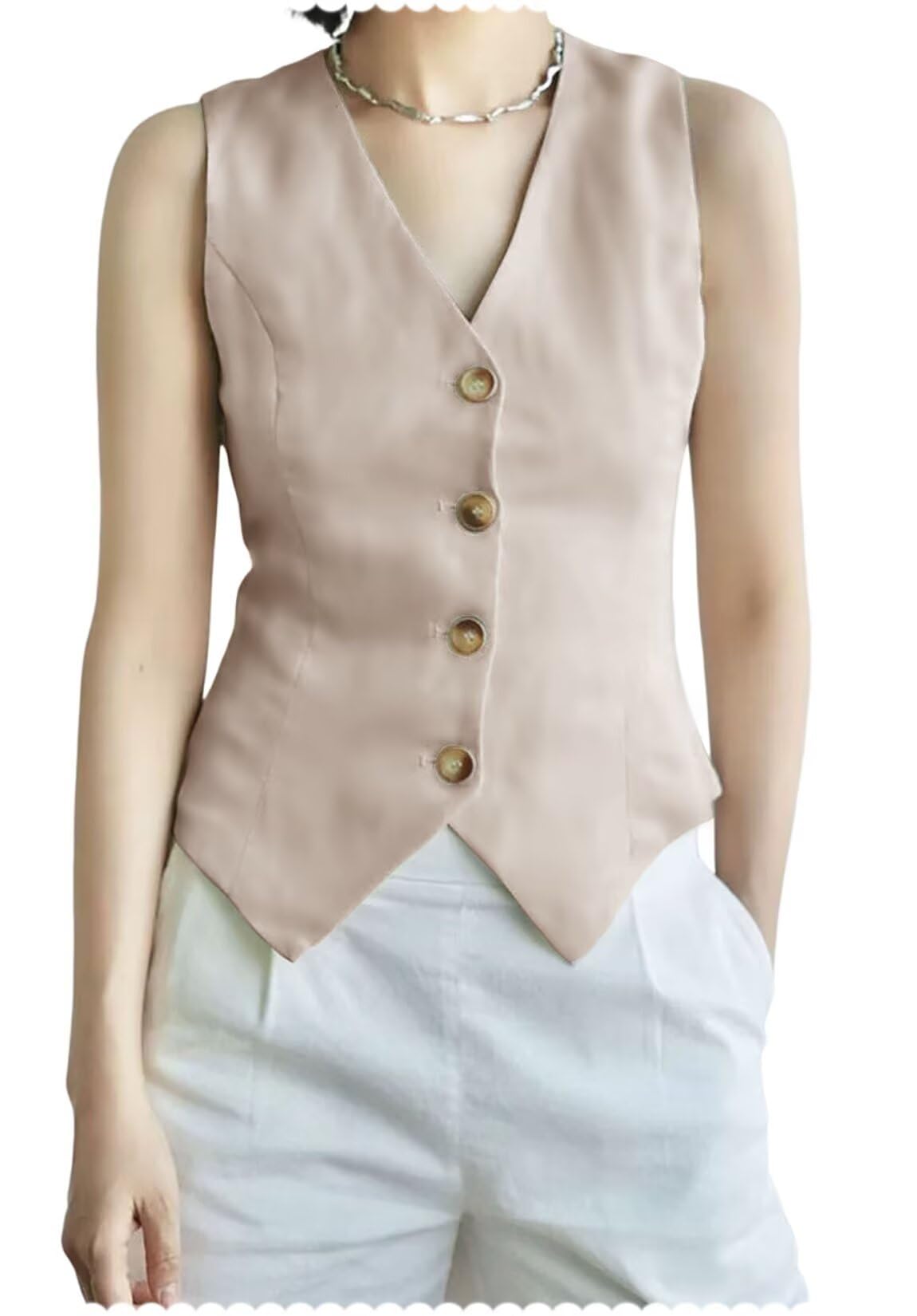 Womens V-Neck Formal Suit Vest Single Breasted Slim Fit Classic Sleeveless Waistcoat