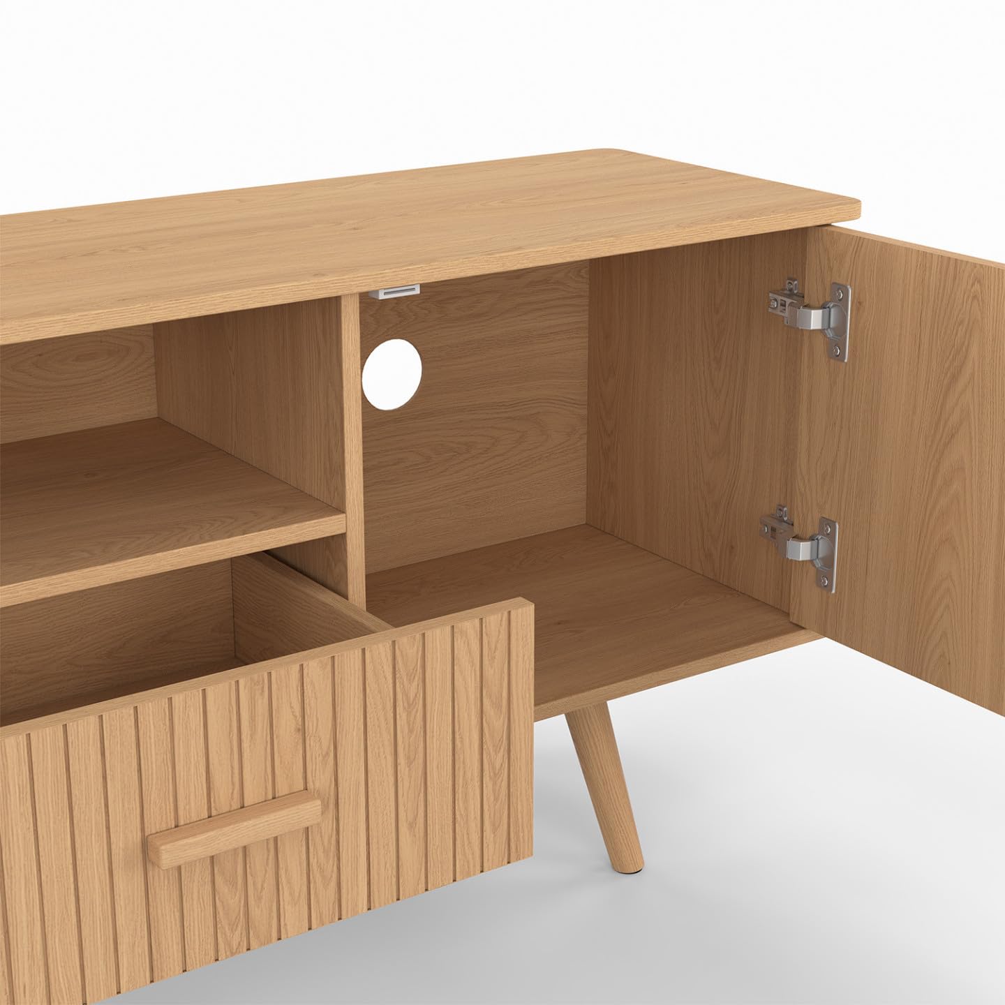 IDMarket - Mueble para TV de 180 cm Juliette con 2 puertas y 2 cajones, con tiras de madera en color roble