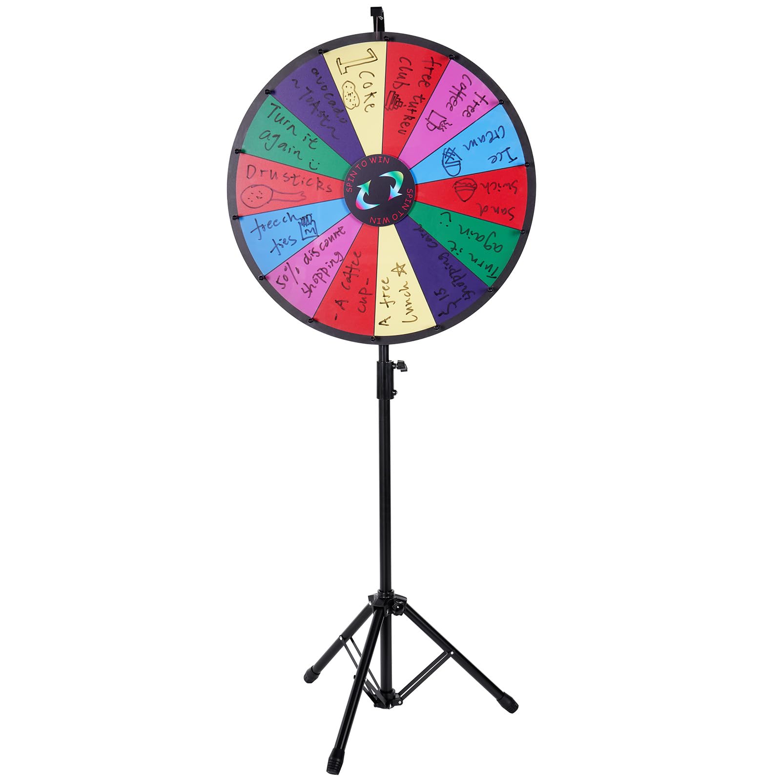 VEVOR Glücksrad 601 mm 14 Fächer Höhenverstellbarer Ständer 1125-1530 mm Rouletterad Aufbewahrungstasche