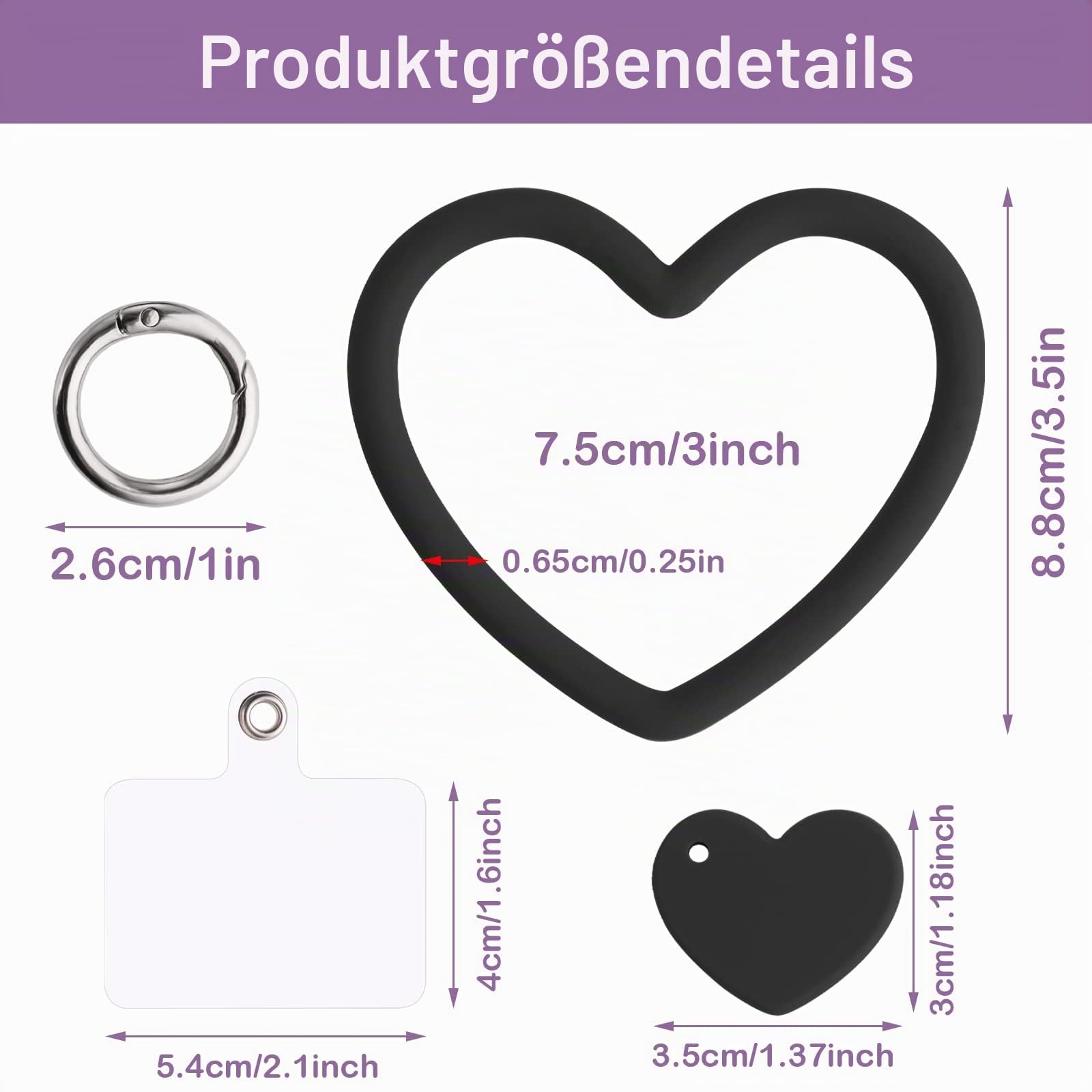 TIESOME Heart Loop Phone Lanyard mit 2packs Back Sticker, Smart Phone Hand Wrist Strap Lanyard mit Key Chain Holder geeignet für die meisten Smartphones Handyhülle Schlüssel ID Badges