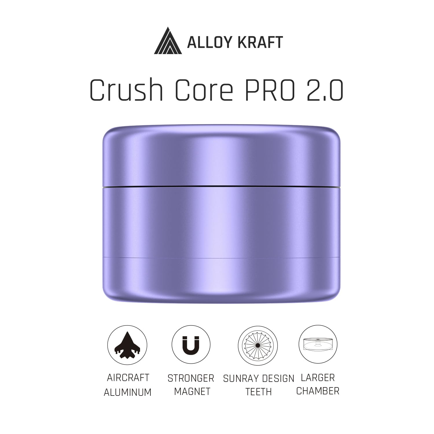 Grinder Toothless Premium CRUSH CORE PRO 2.0 | Patentierter Crusher aus eloxiertem Aluminium | 63 mm Kräutermühle mit 4-teiliger Struktur für trockene Kräuter & Gewürze