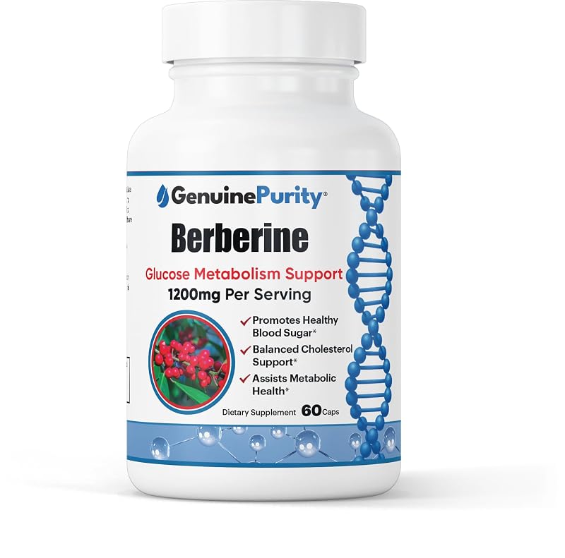 GenuinePurity Suplemento para saúde digestiva com Berberina HCl 1.200 mg, 60 cápsulas veganas