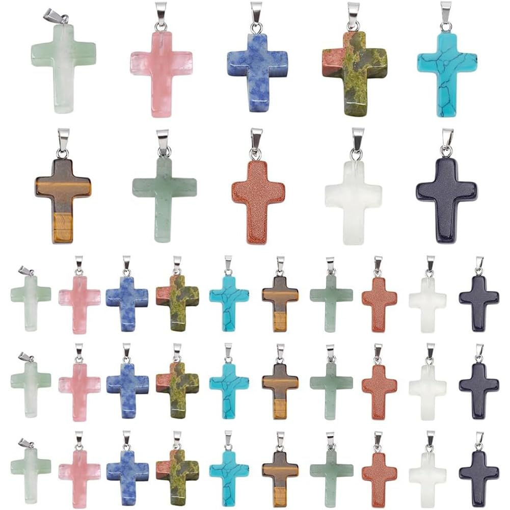 PH PandaHall 50pz Ciondoli a Forma di Croce Ciondolo Croce Pietre Preziose, 10 Colori Ciondolo Crocifisso per Pasquale Comunione Regalo Creazione Gioielli Collana Fai Da Te