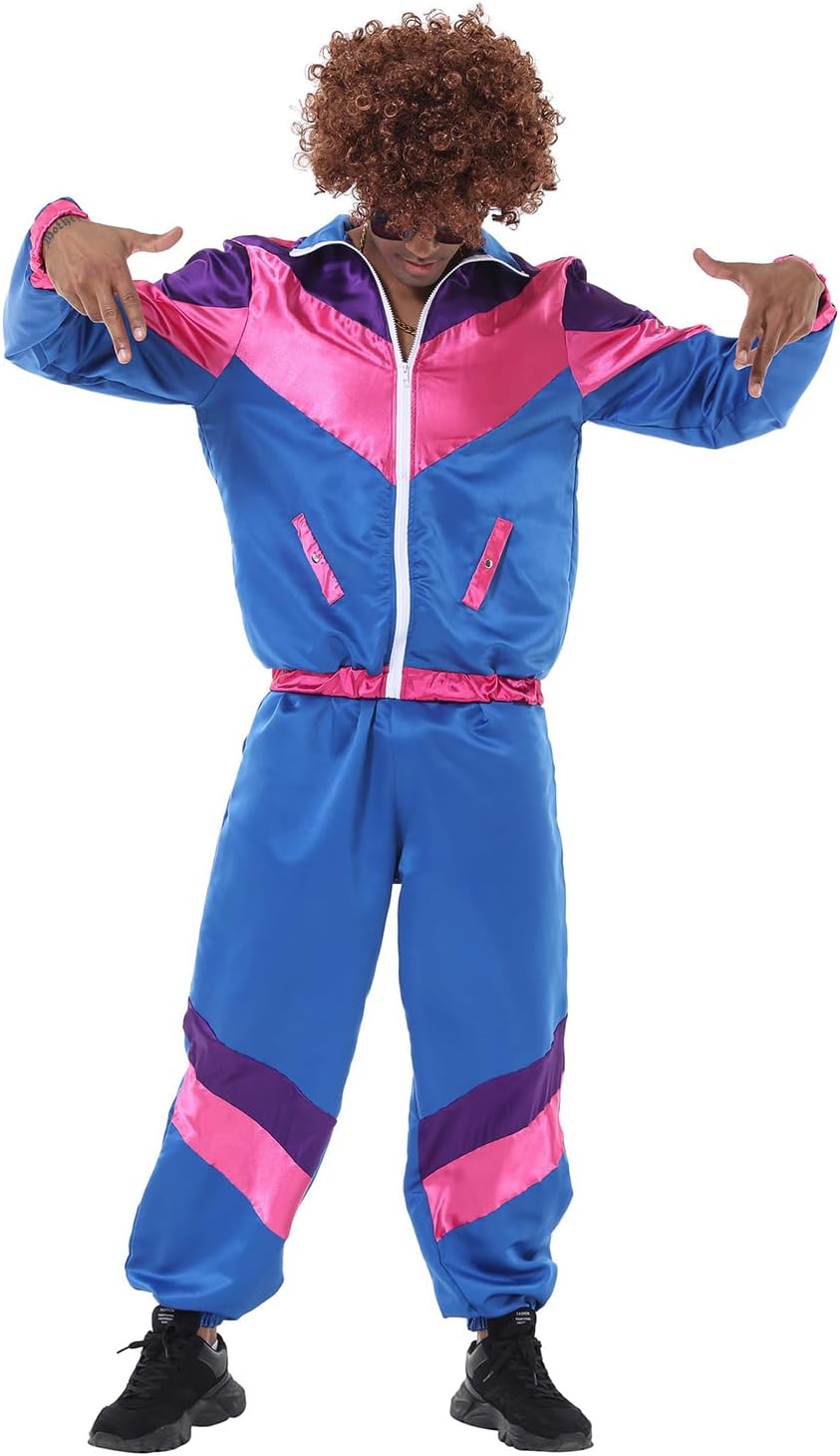 80s Outfit Men Tracksuit Costumes Hip Hop Sports Suit Colorblock Jacket Outfits Carnival Set - Image 4