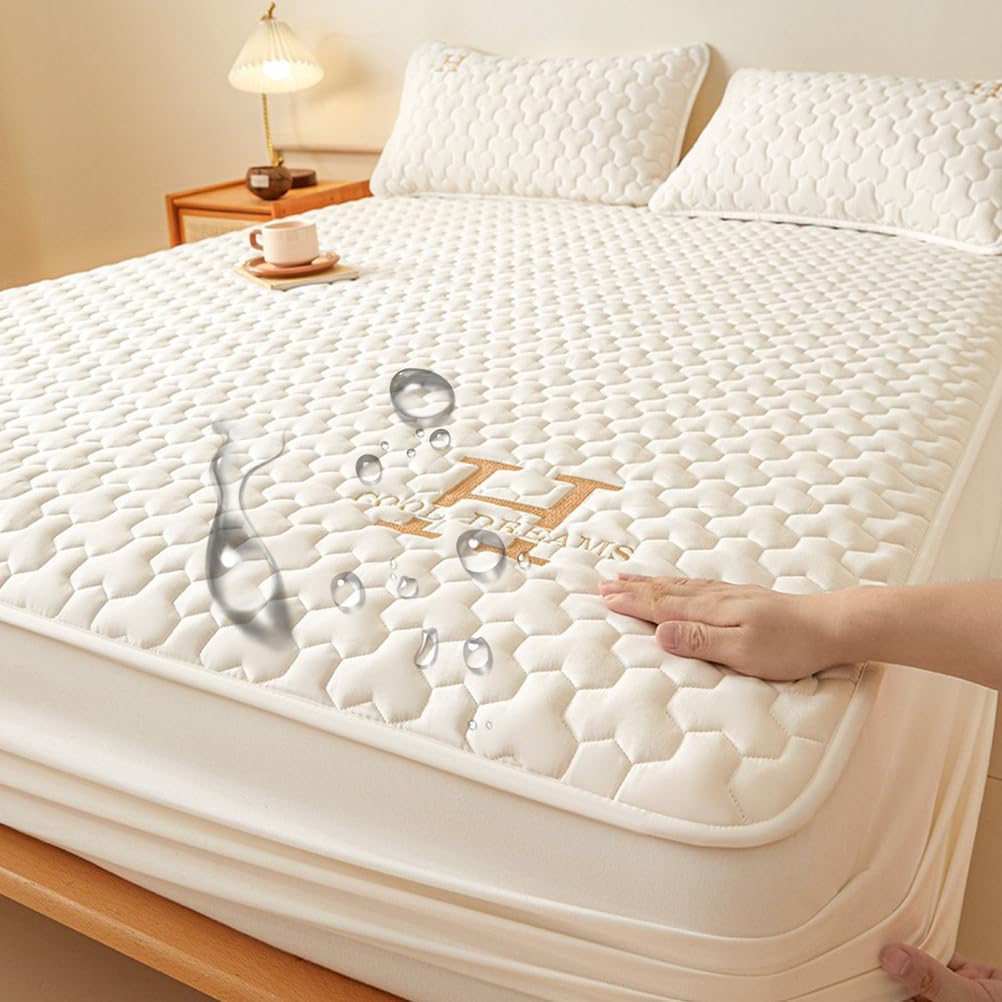 White,90x200cmTWIN,LDLCYCN Waterproof Mattress Protector Bed Cover with Deep Pocket of 11In Fitted Sheet with Elastic Band Full Wrap Mattress Cover Soft Comfortable Mattress Pad Cover Washable