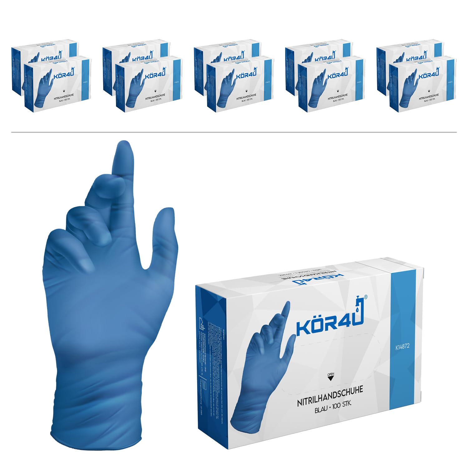 kör4u Nitrilhandschuhe 1000 Stück, puder-/latexfrei Blau L lebensmittelecht